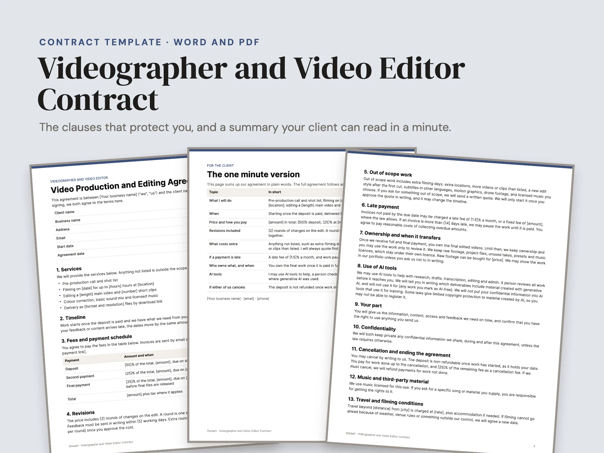 Cover of the Videographer and Video Editor Contract