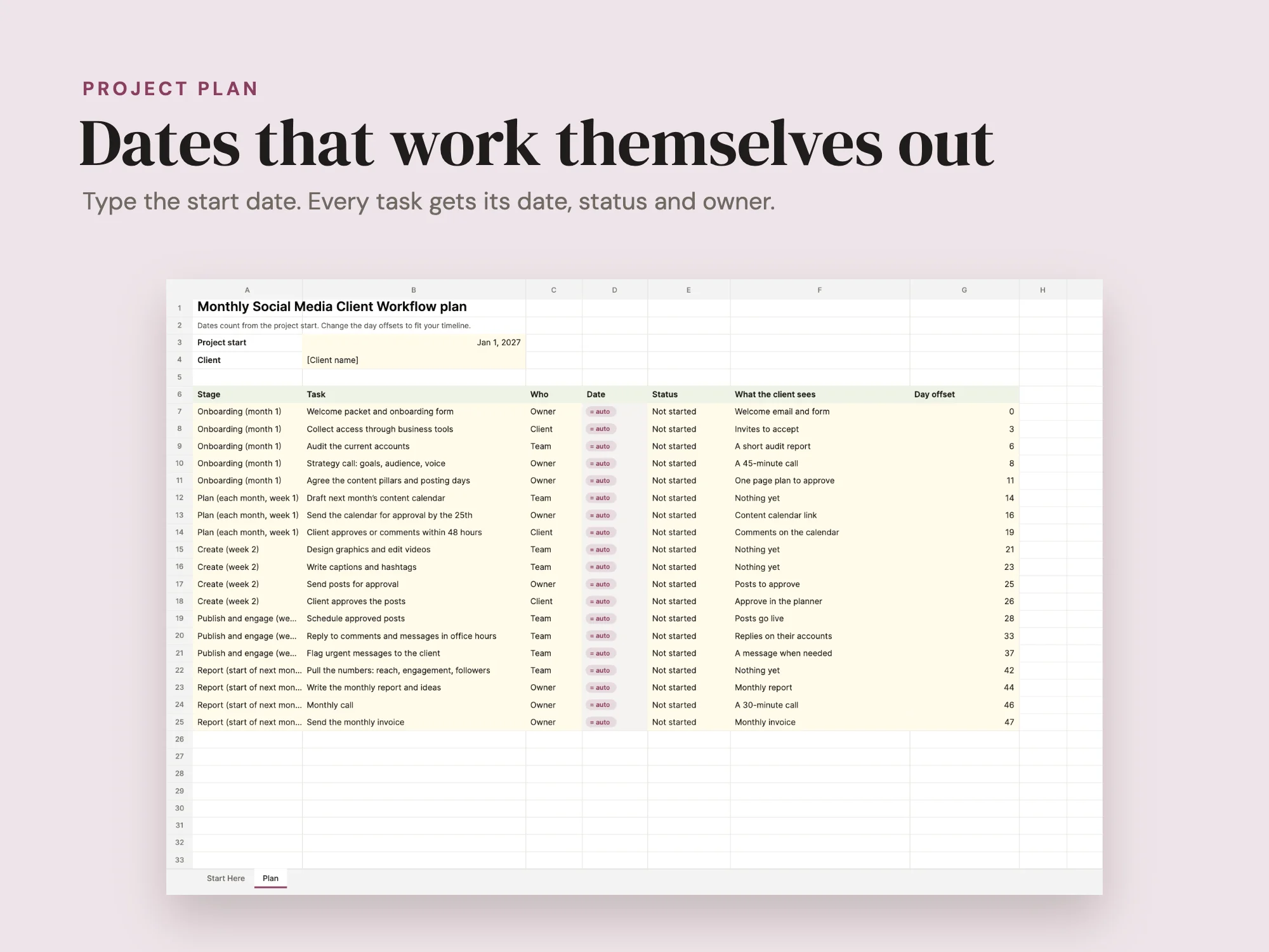 Monthly Social Media Client Workflow: Project plan