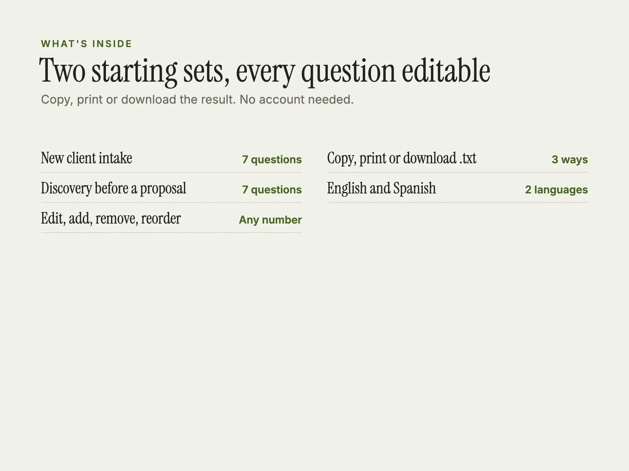 Client Questionnaire: What's inside