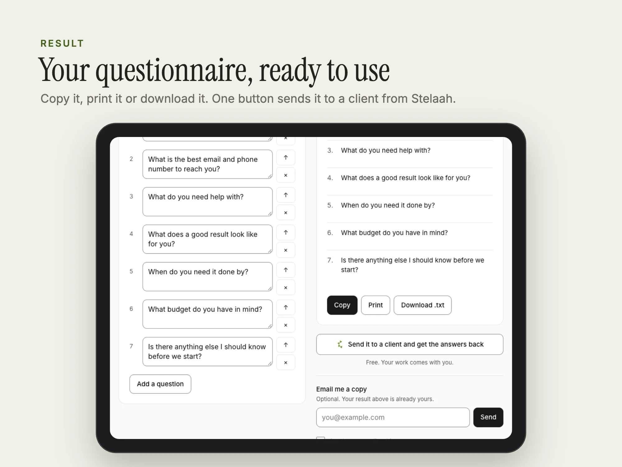 Client Questionnaire: Result