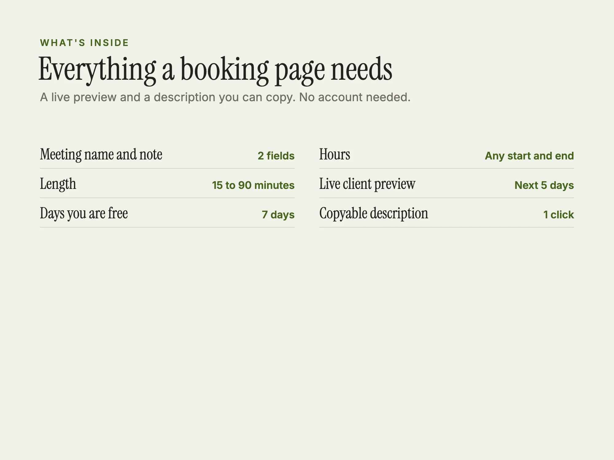Free Booking Page: What's inside