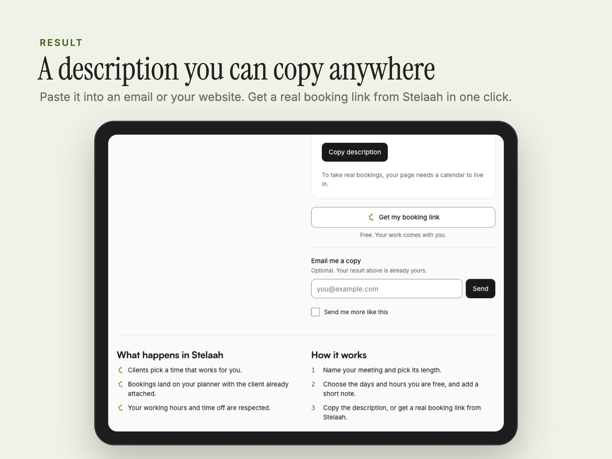 Free Booking Page: Description