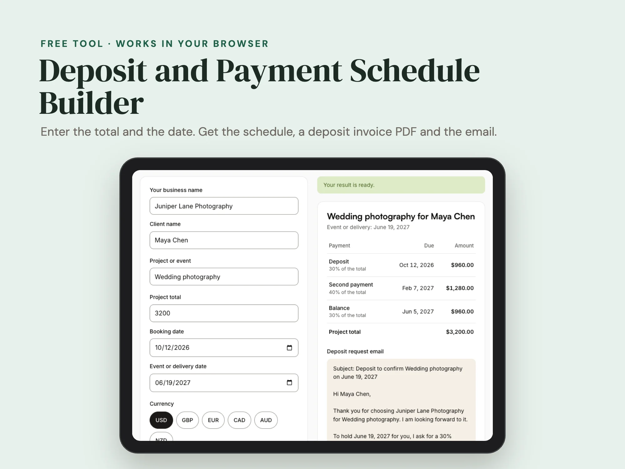 Cover of the Deposit and Payment Schedule Builder