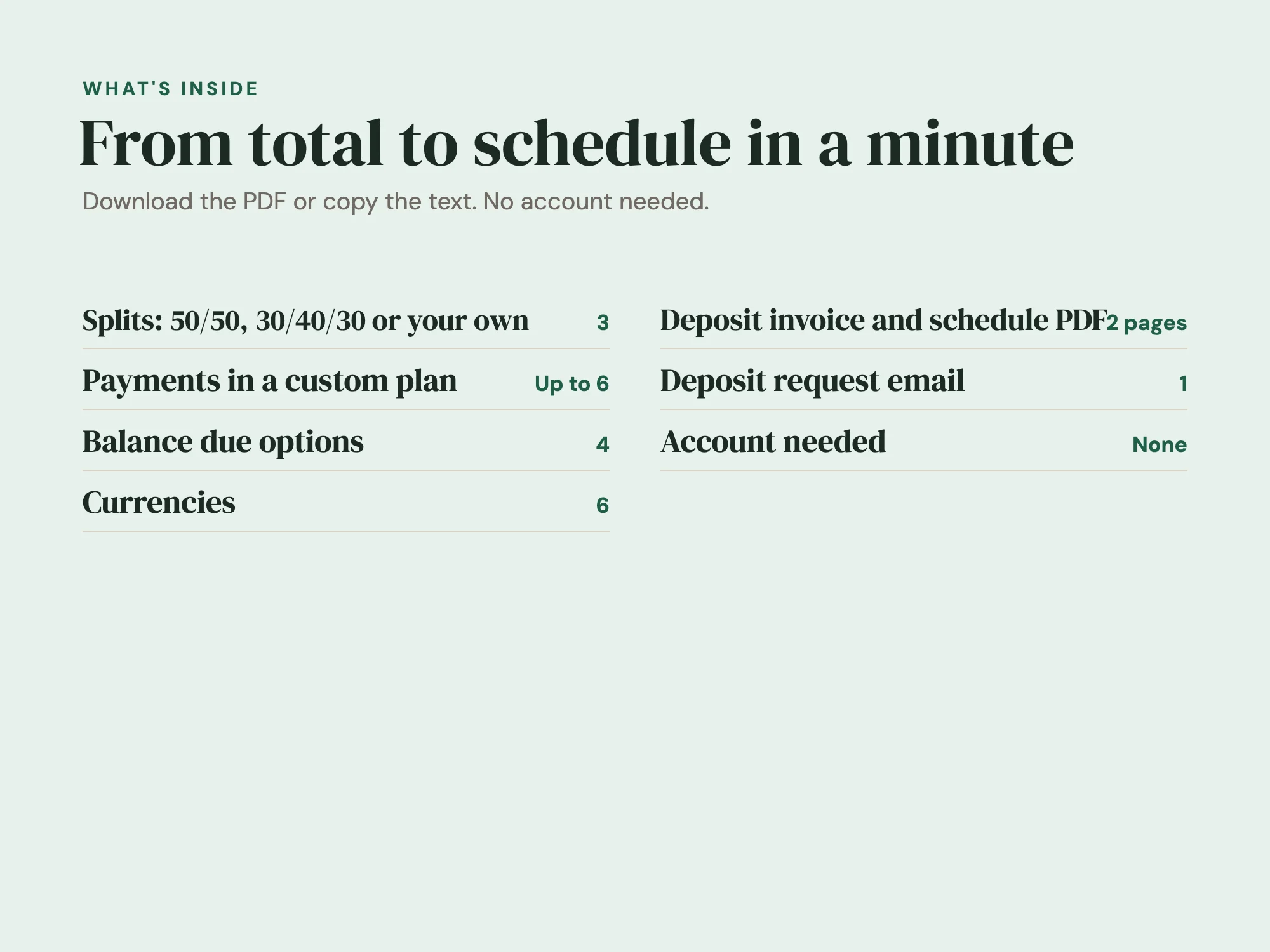 Deposit and Payment Schedule Builder: What's inside