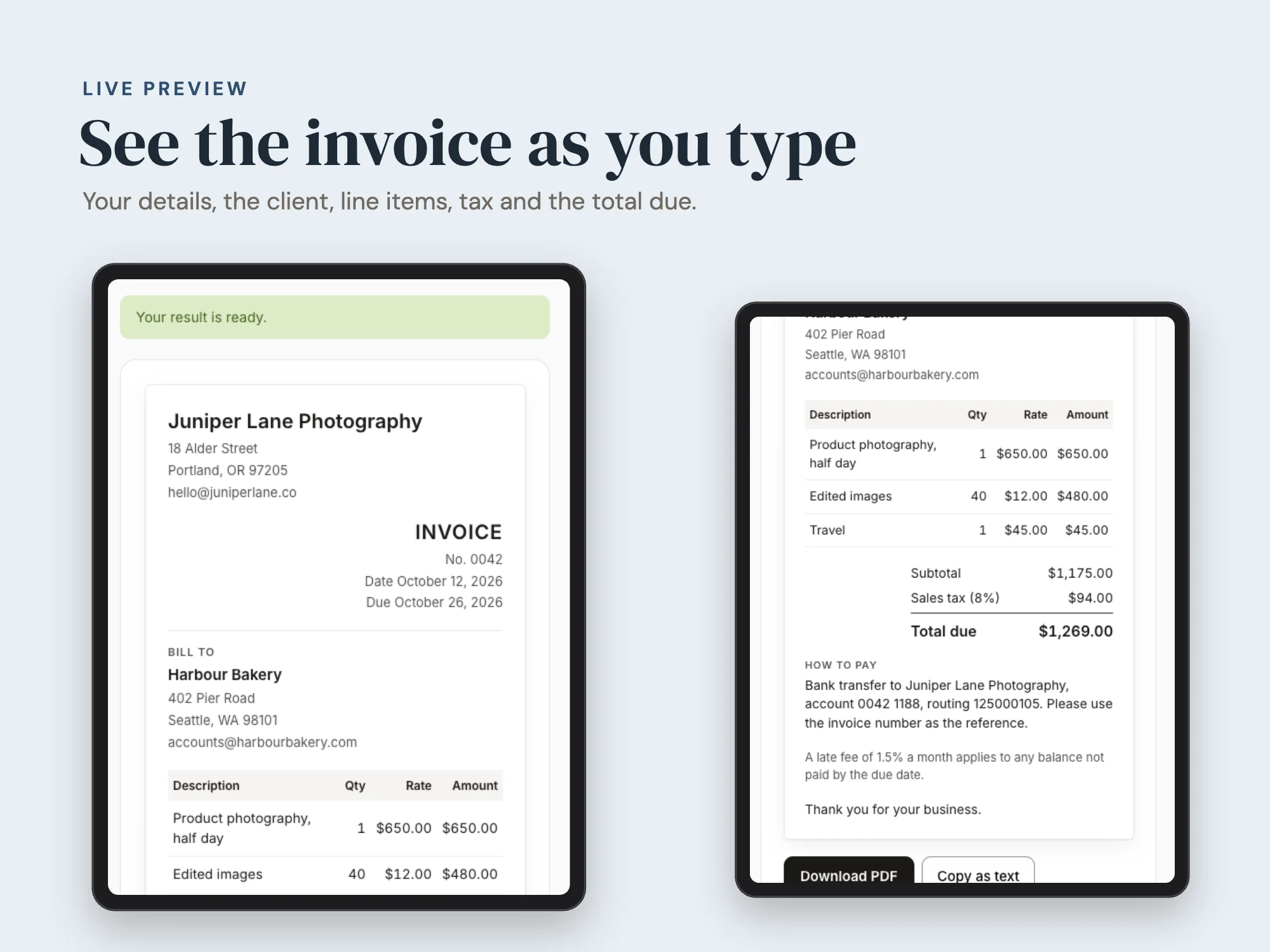 Free Invoice Generator: Live preview