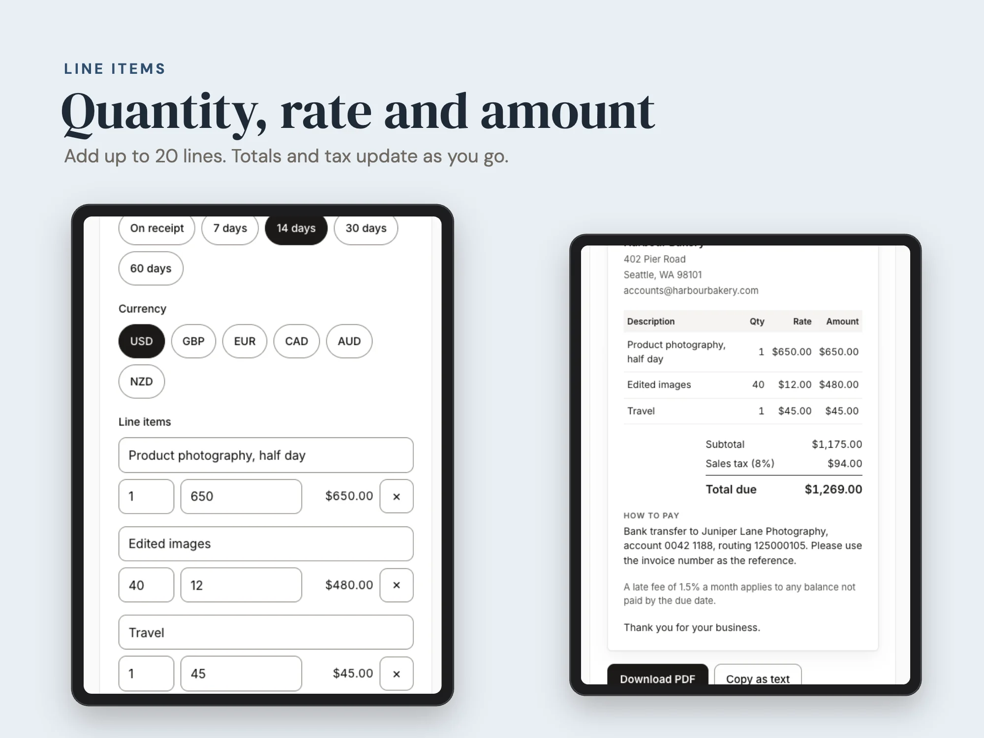 Free Invoice Generator: Line items