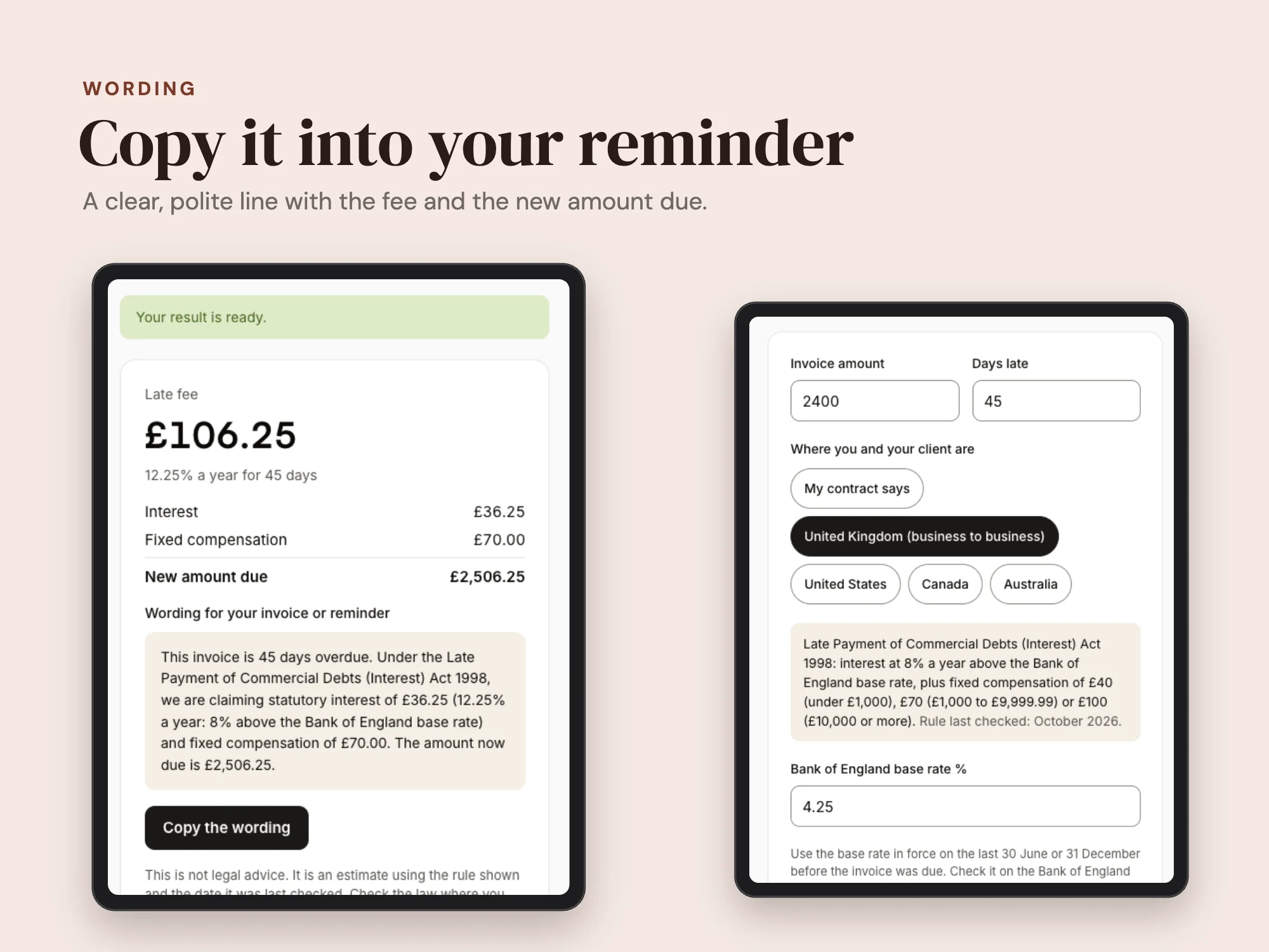 Late Fee Calculator: Wording