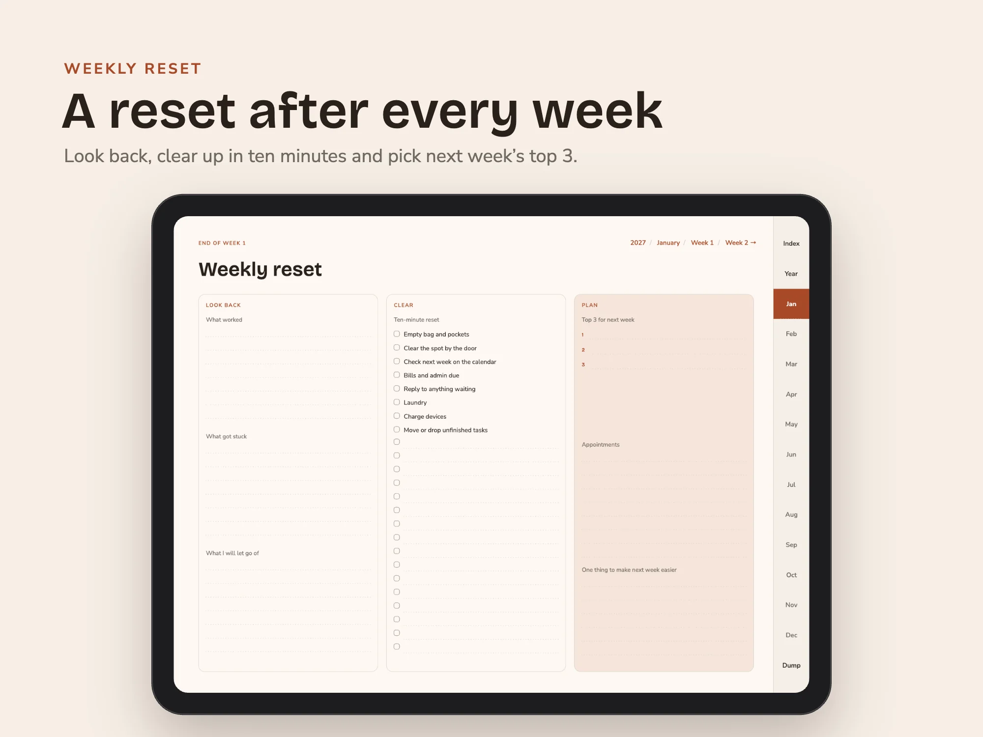 Free 2027 ADHD Digital Planner: Weekly reset