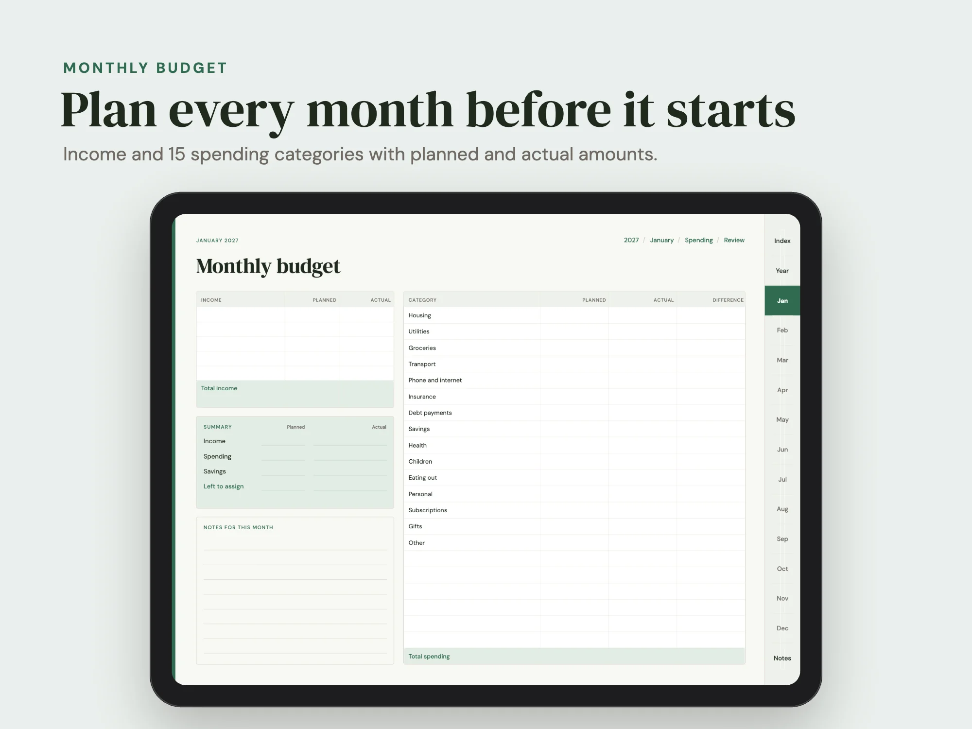 Free 2027 Digital Budget Planner: Monthly budget