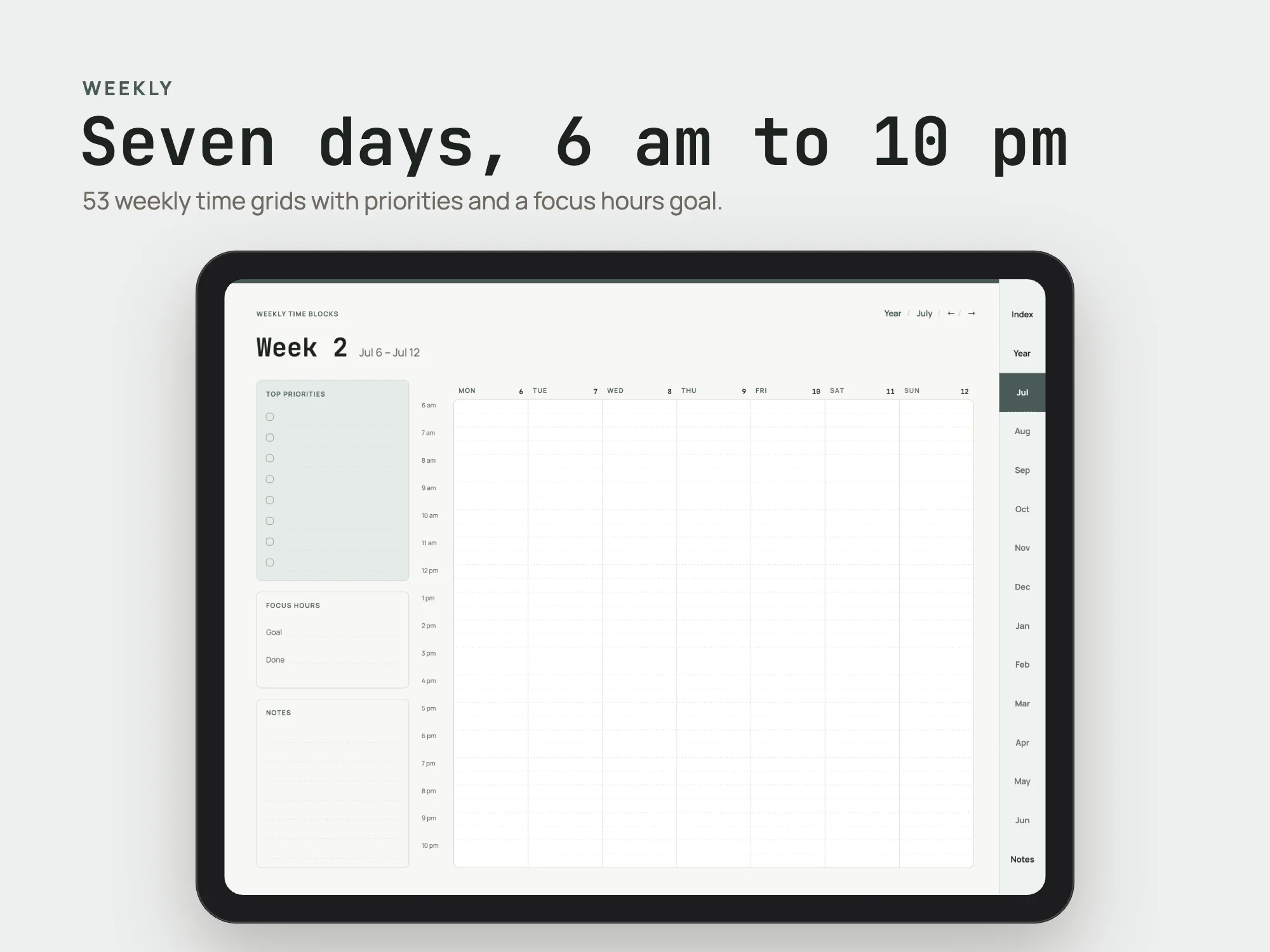 Free 2026 to 2027 Midyear Time Blocking Digital Planner: Weekly