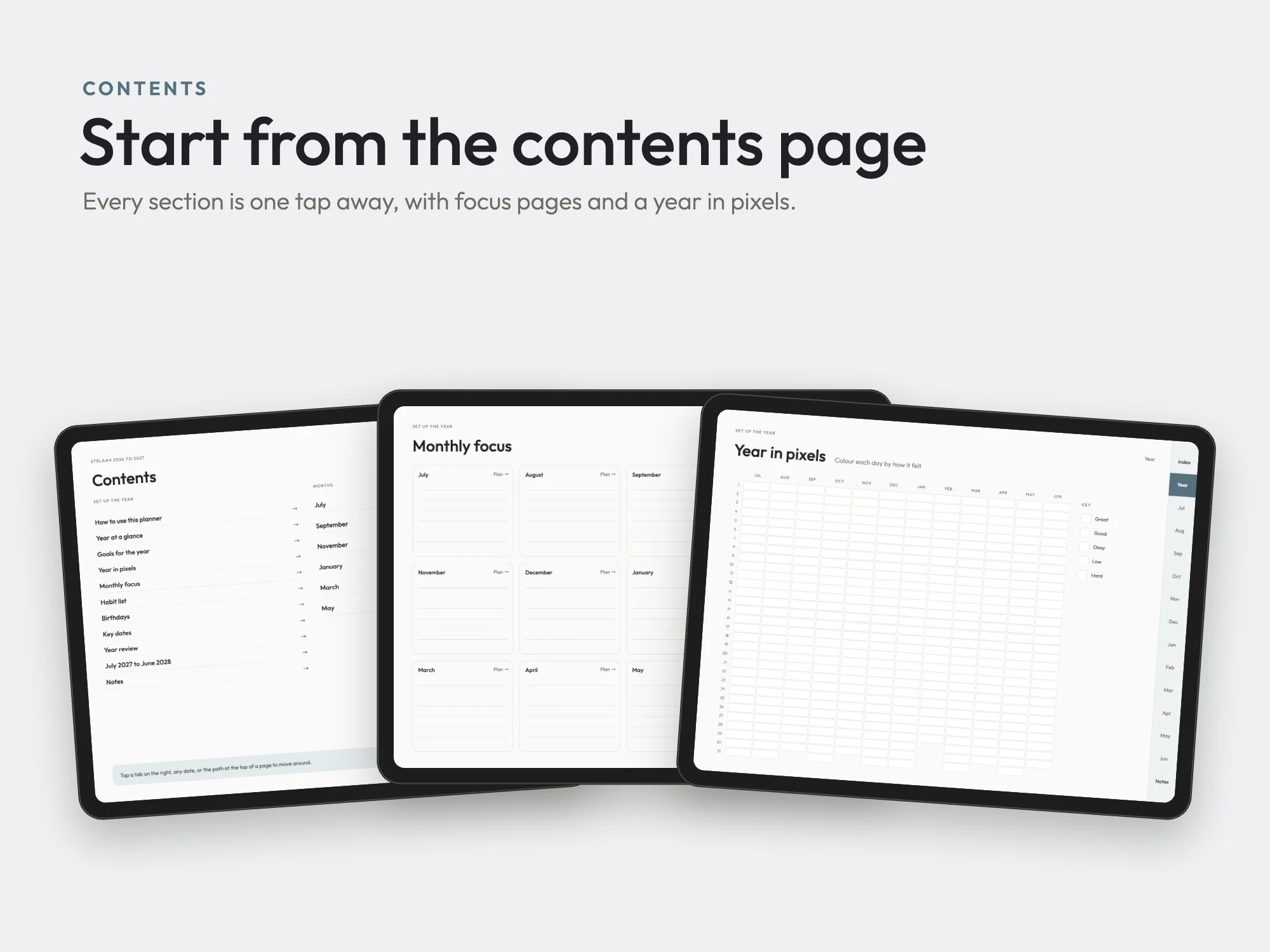 Free 2026 to 2027 Midyear Hyperlinked Digital Planner: Contents