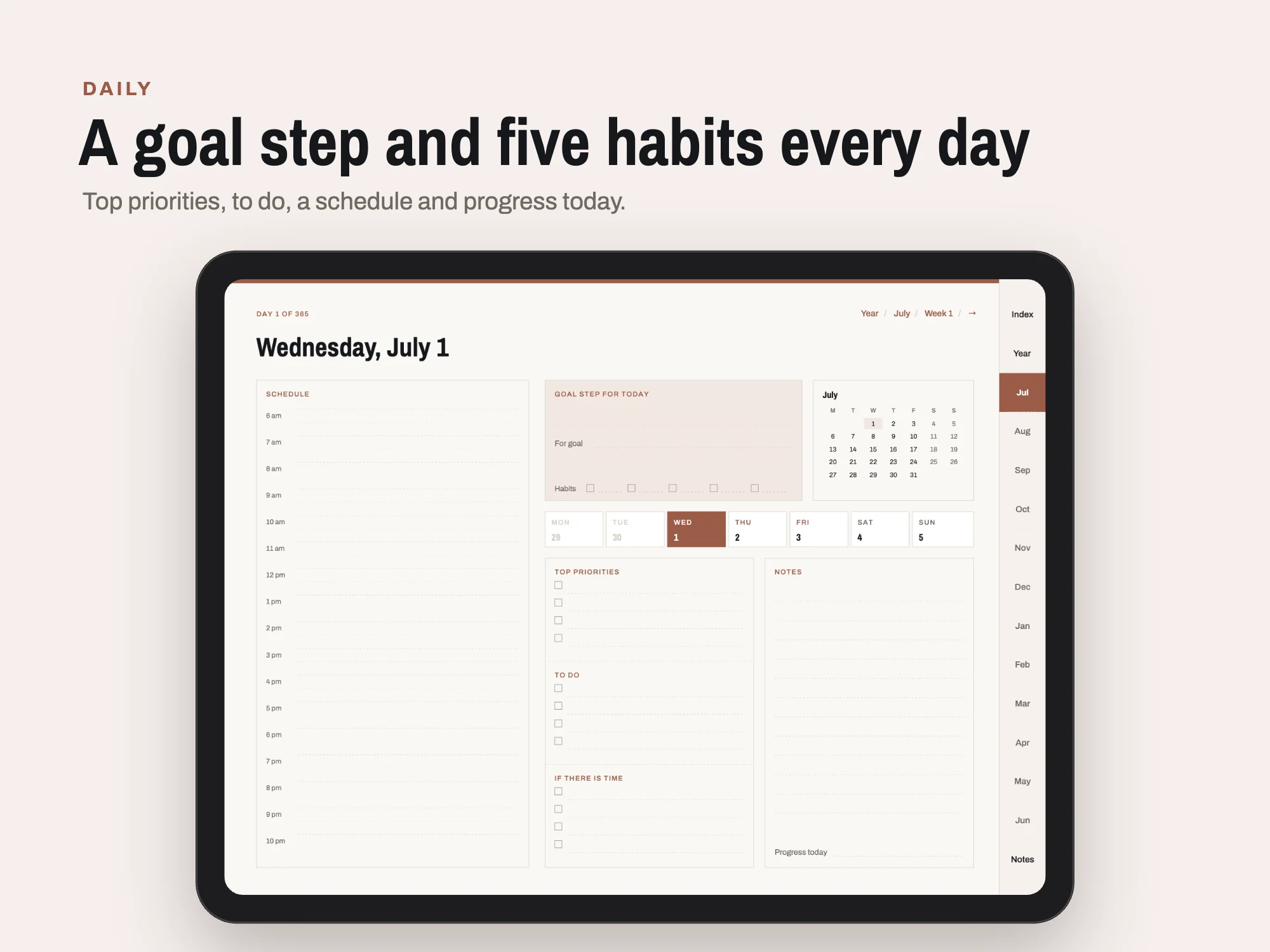 Free 2026 to 2027 Midyear Goal and Habit Digital Planner: Daily