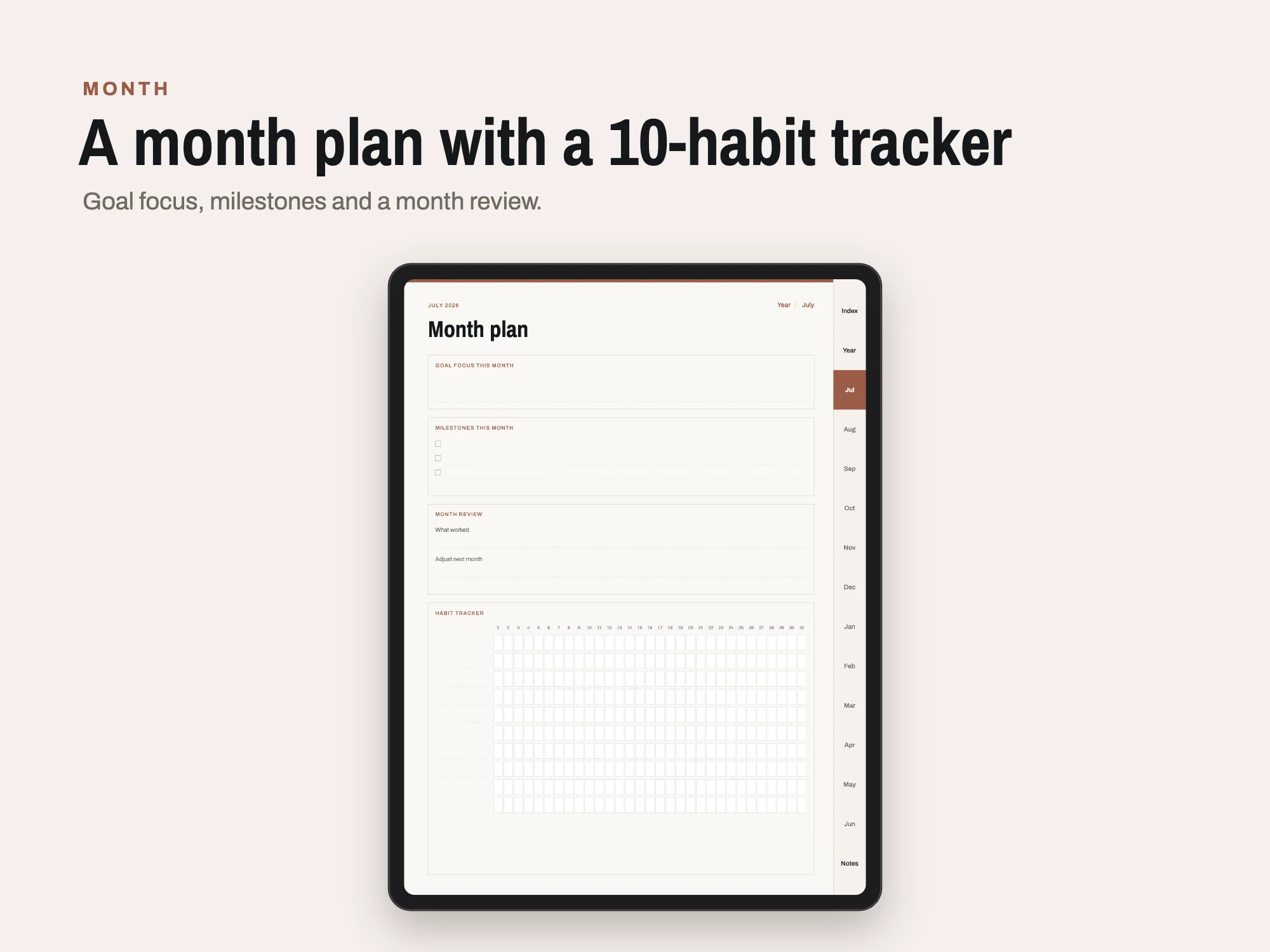 Free 2026 to 2027 Midyear Goal and Habit Digital Planner: Month