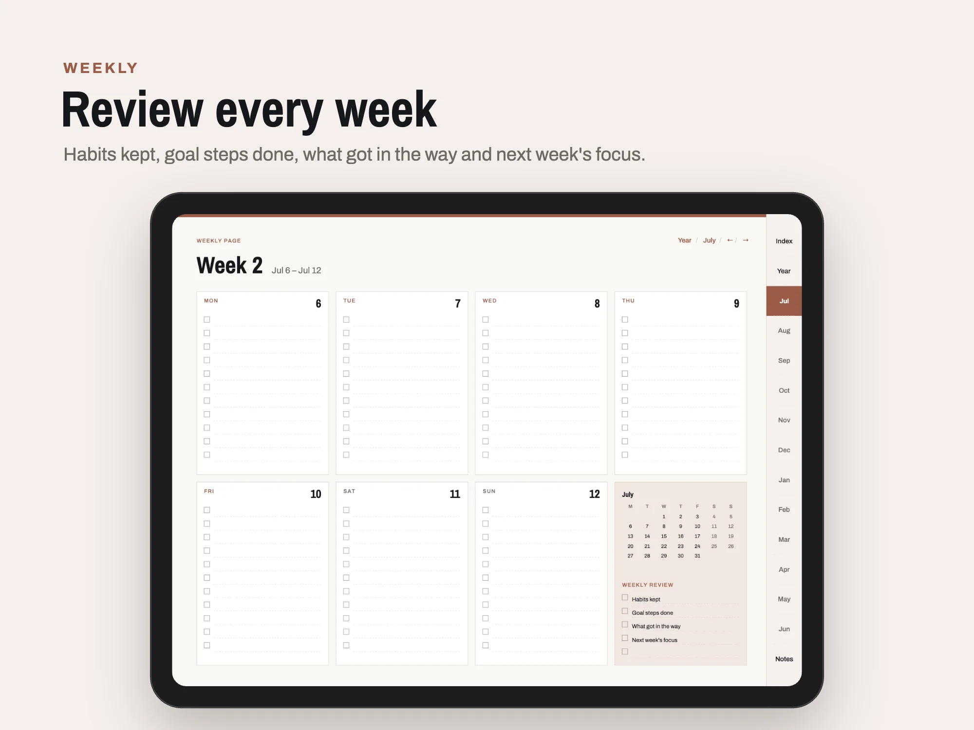 Free 2026 to 2027 Midyear Goal and Habit Digital Planner: Weekly