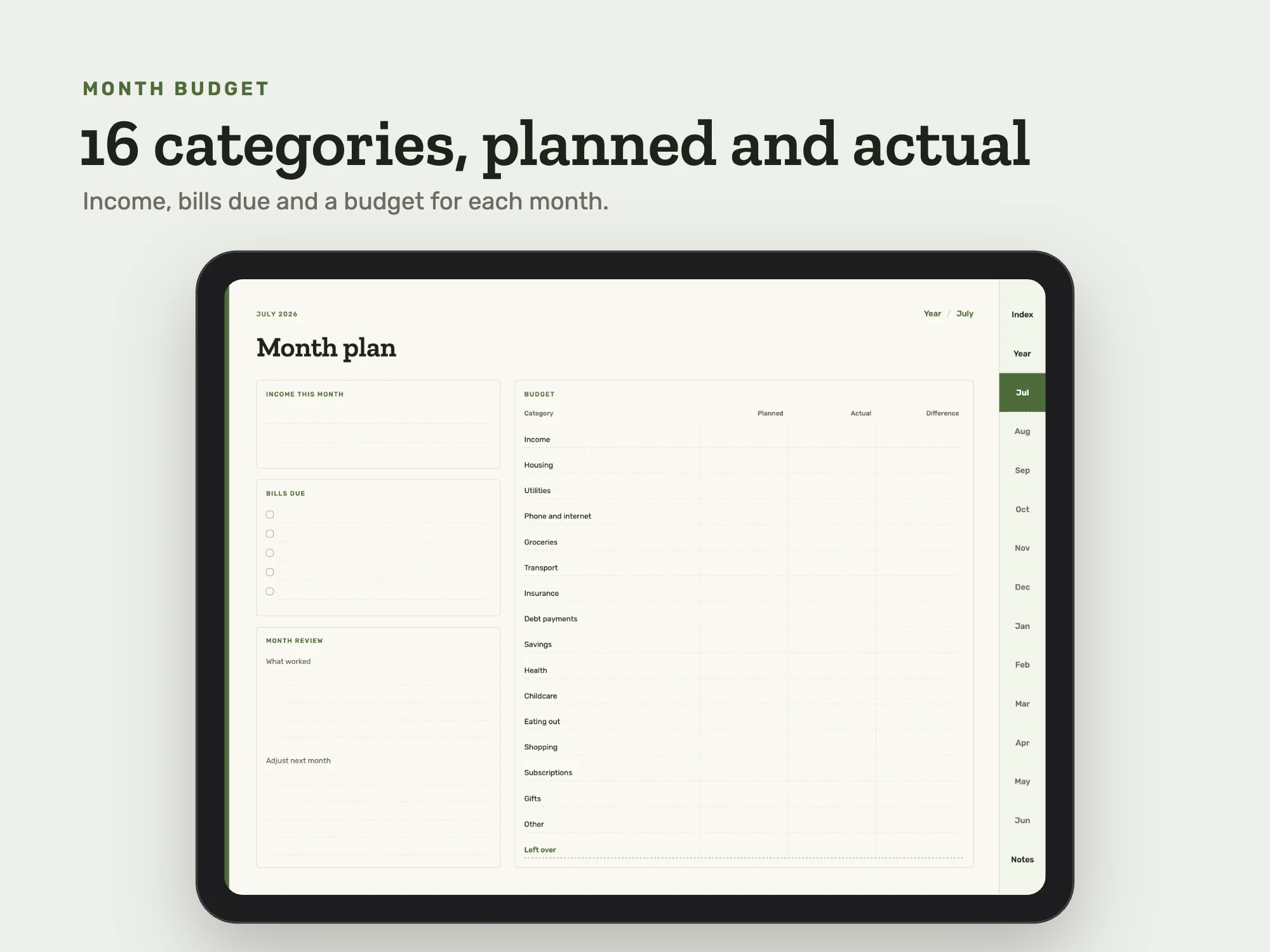 Free 2026 to 2027 Midyear Budget Digital Planner: Month budget