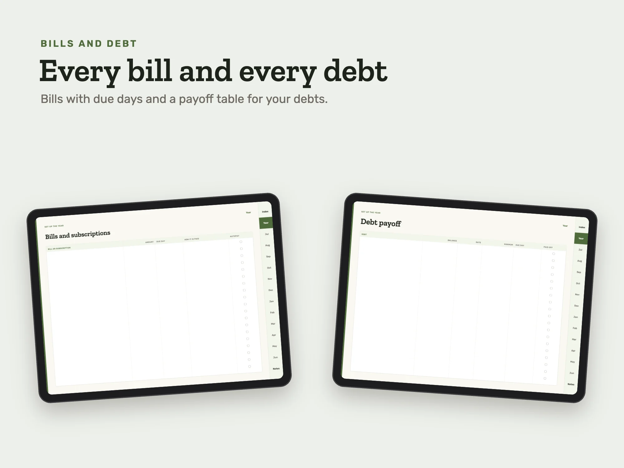 Free 2026 to 2027 Midyear Budget Digital Planner: Bills and debt