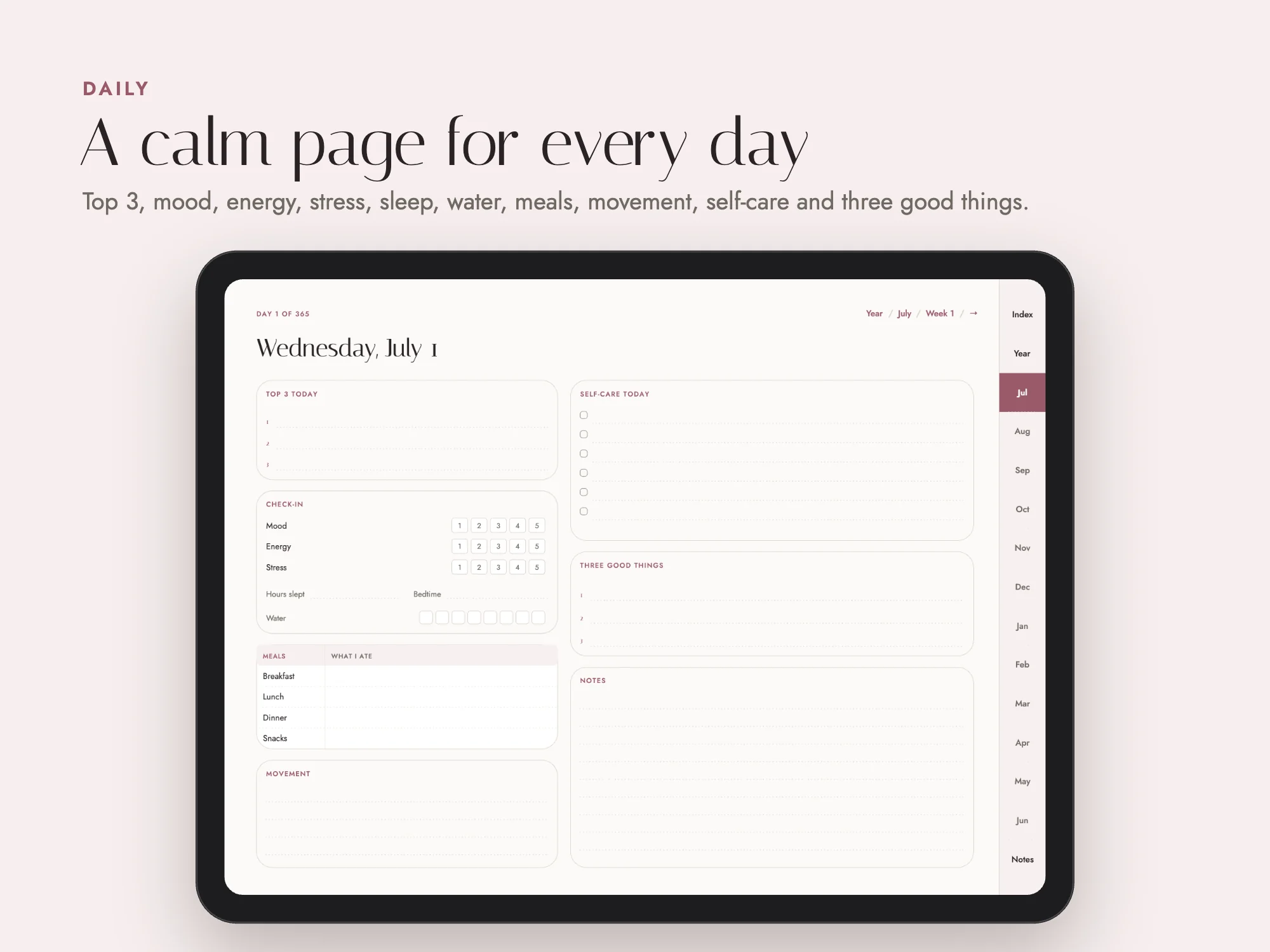 Free 2026 to 2027 Midyear Wellness Digital Planner: Daily