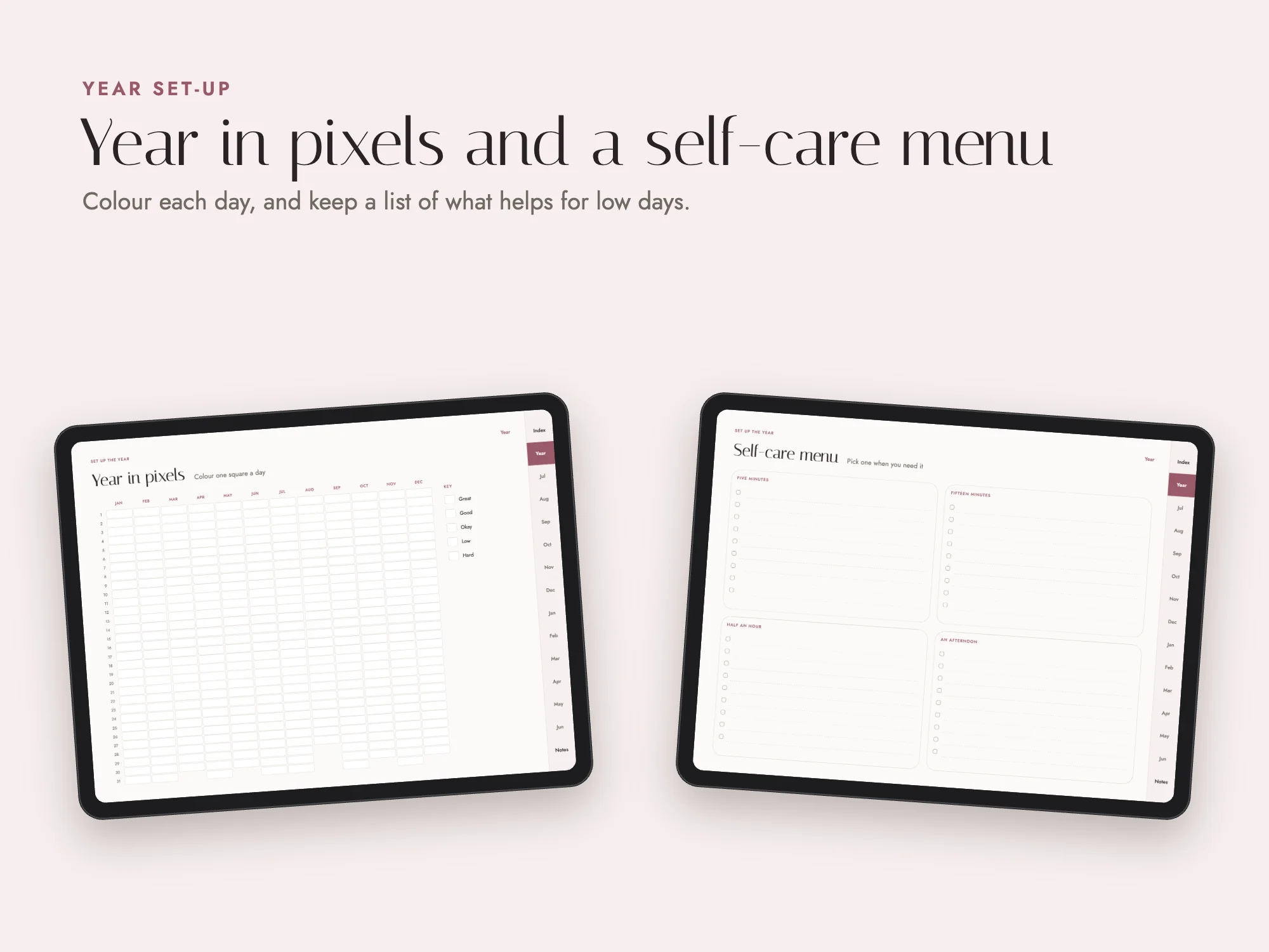 Free 2026 to 2027 Midyear Wellness Digital Planner: Pixels and self-care