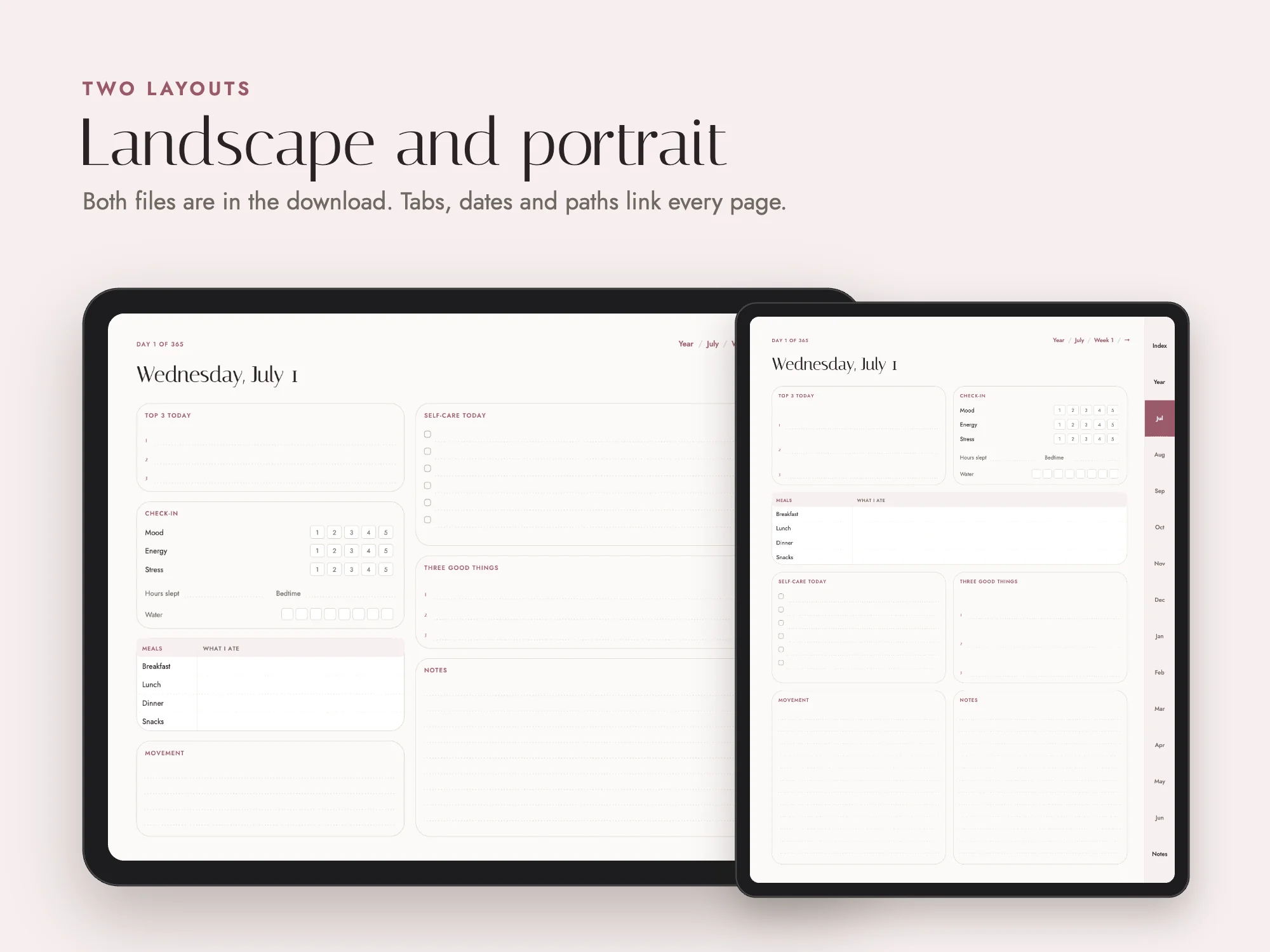 Free 2026 to 2027 Midyear Wellness Digital Planner: Two layouts