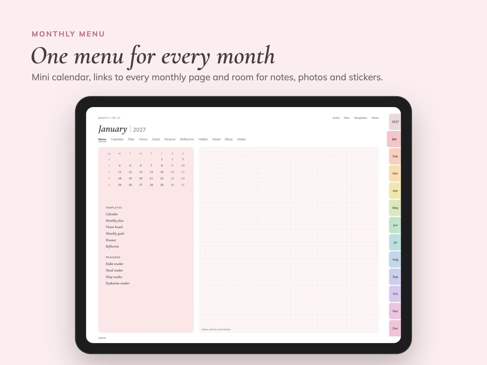 Free January to December 2027 Digital Planner: Monthly menu