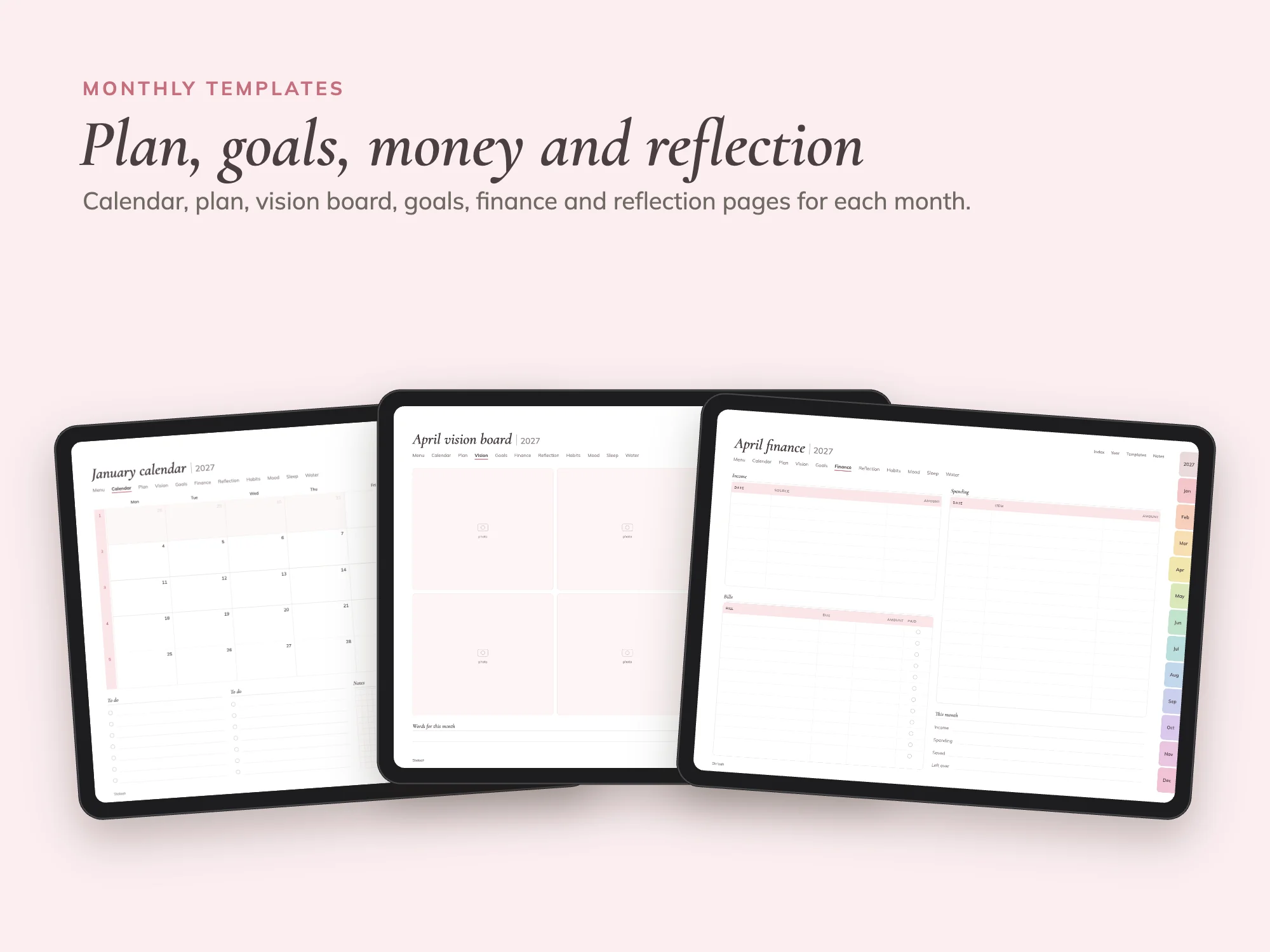 Free January to December 2027 Digital Planner: Monthly pages