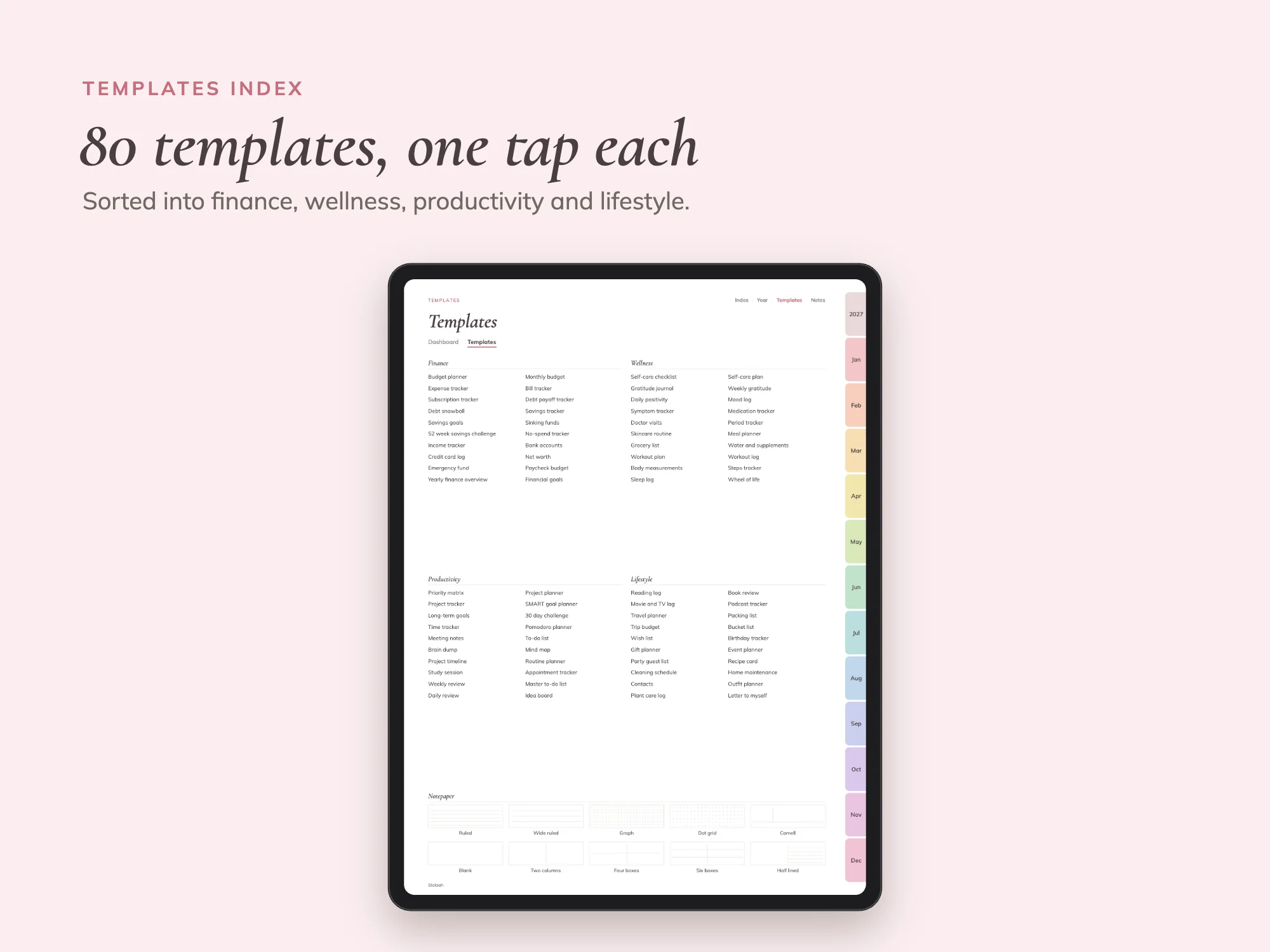 2027 Digital Planner Premium with 80 Templates: Templates index