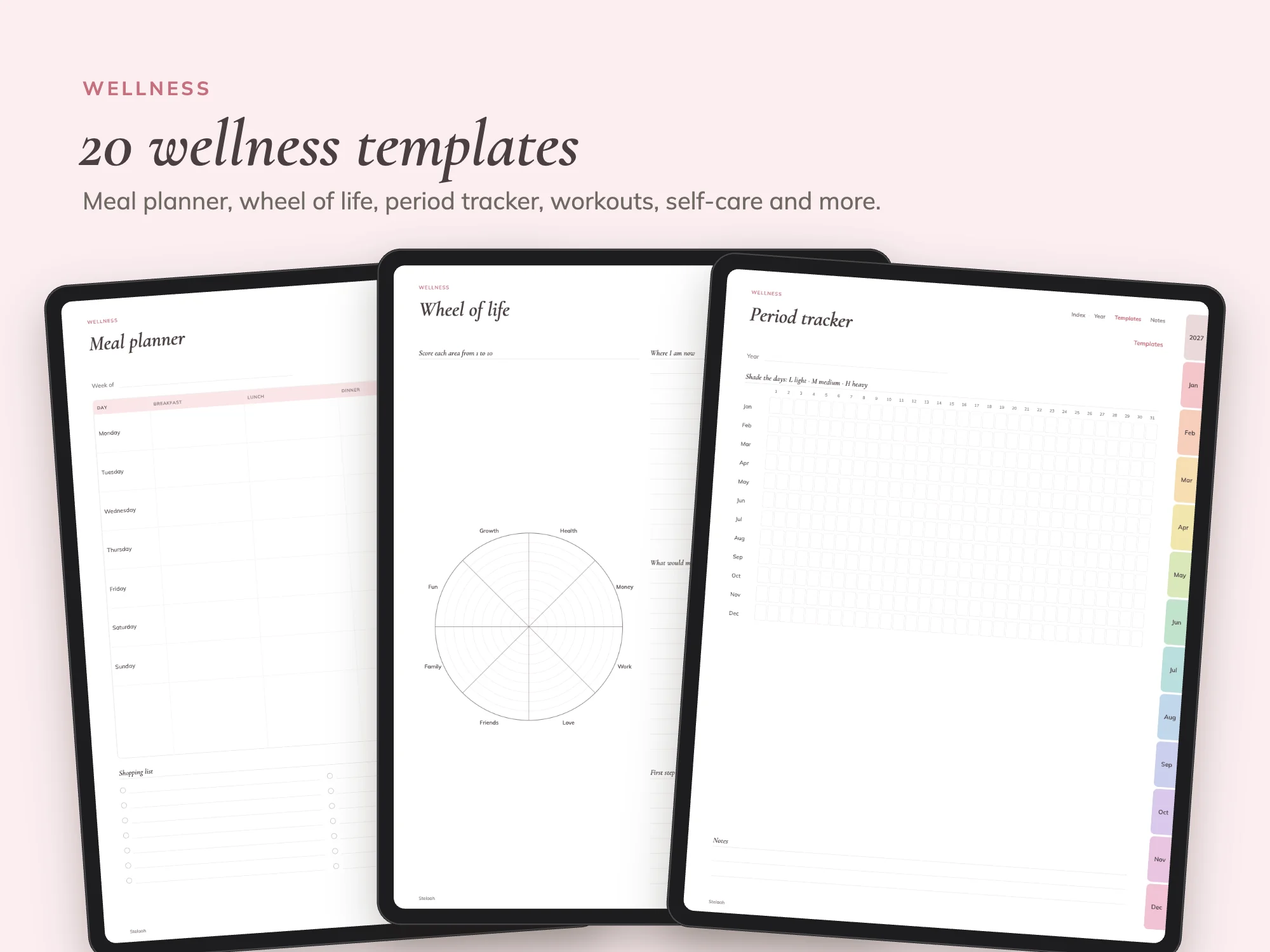 2027 Digital Planner Premium with 80 Templates: Wellness