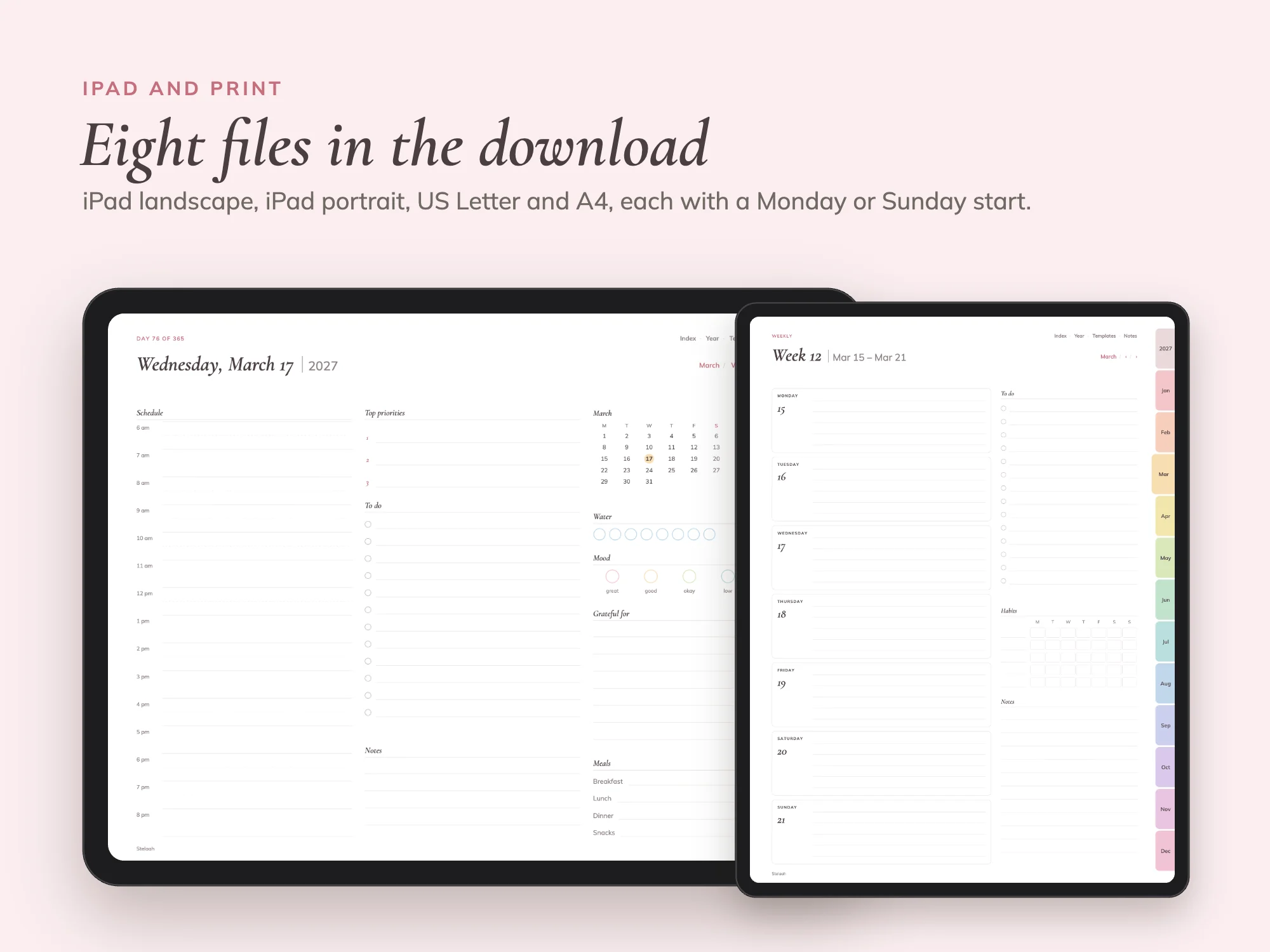 2027 Digital Planner Premium with 80 Templates: iPad and print