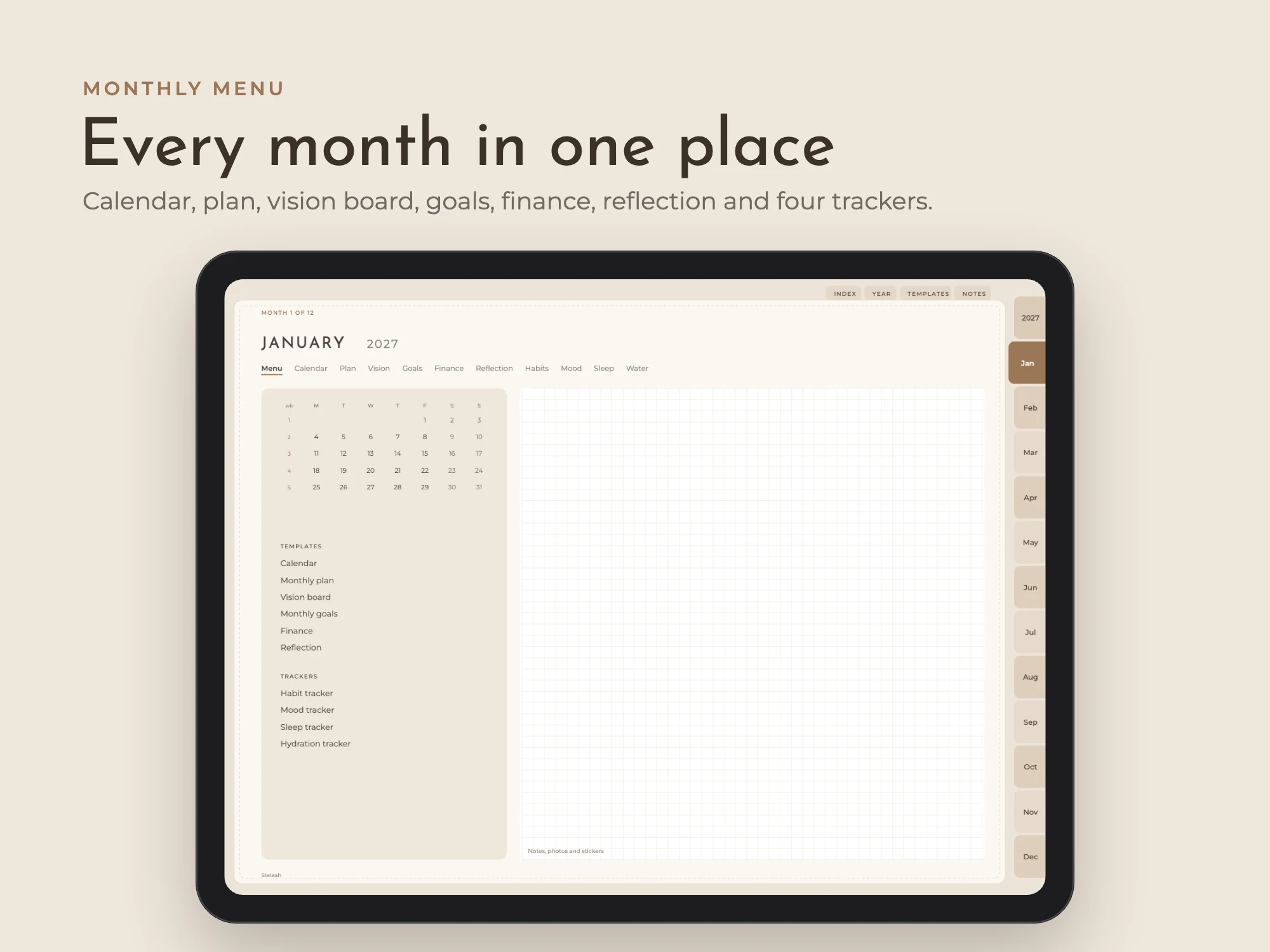 Free New Year 2027 Digital Planner: Monthly menu