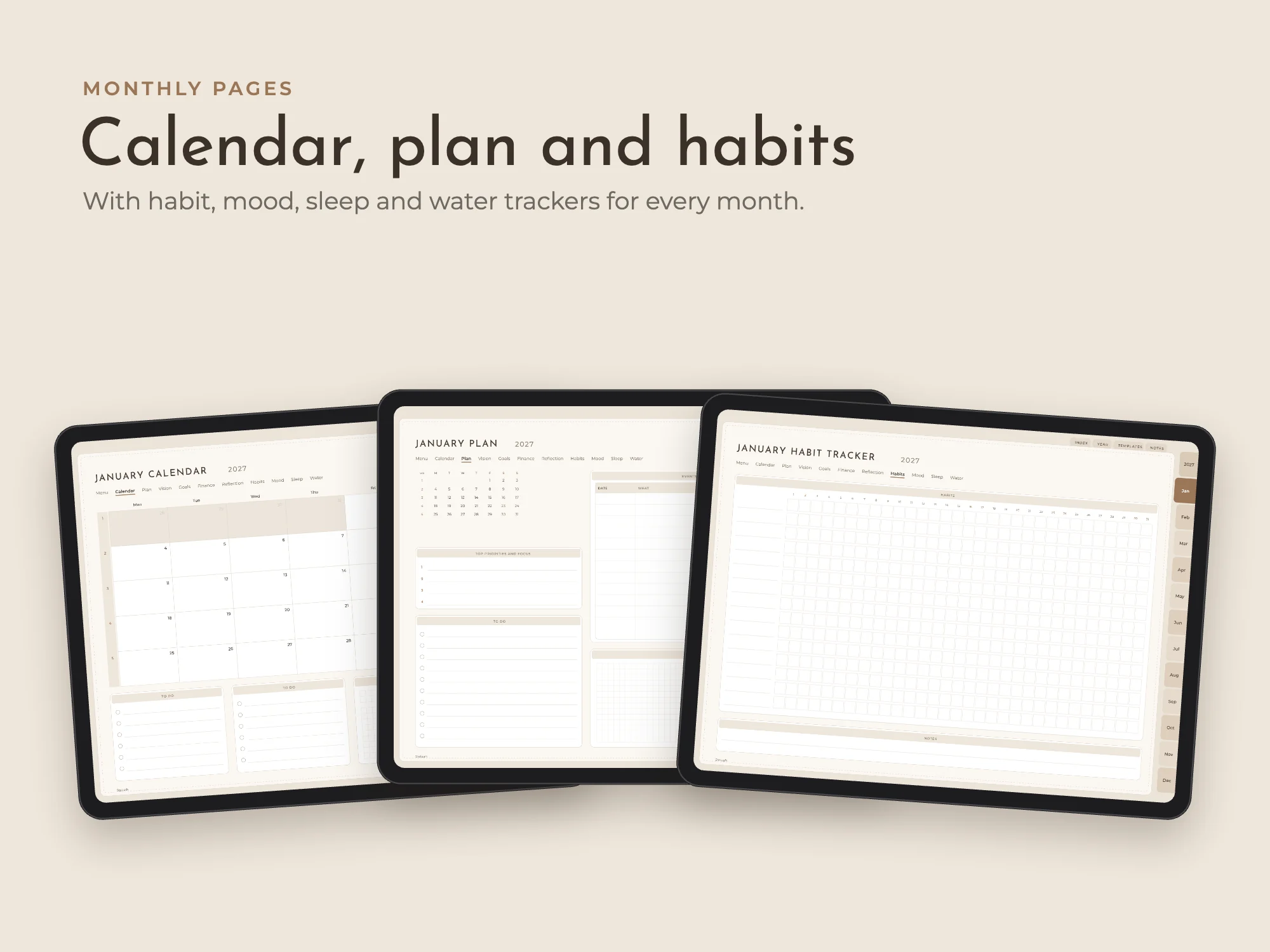 Free New Year 2027 Digital Planner: Monthly pages