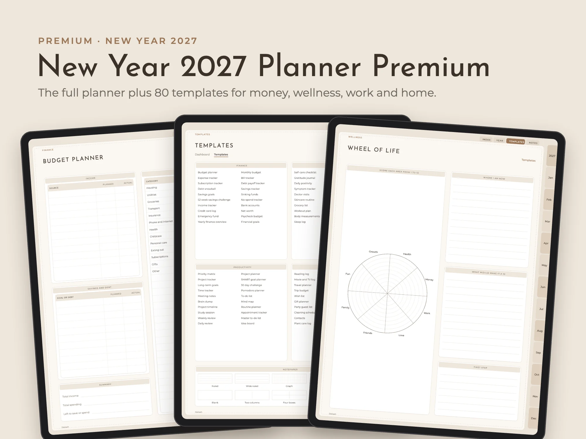 Cover of the New Year 2027 Digital Planner Premium with 80 Templates