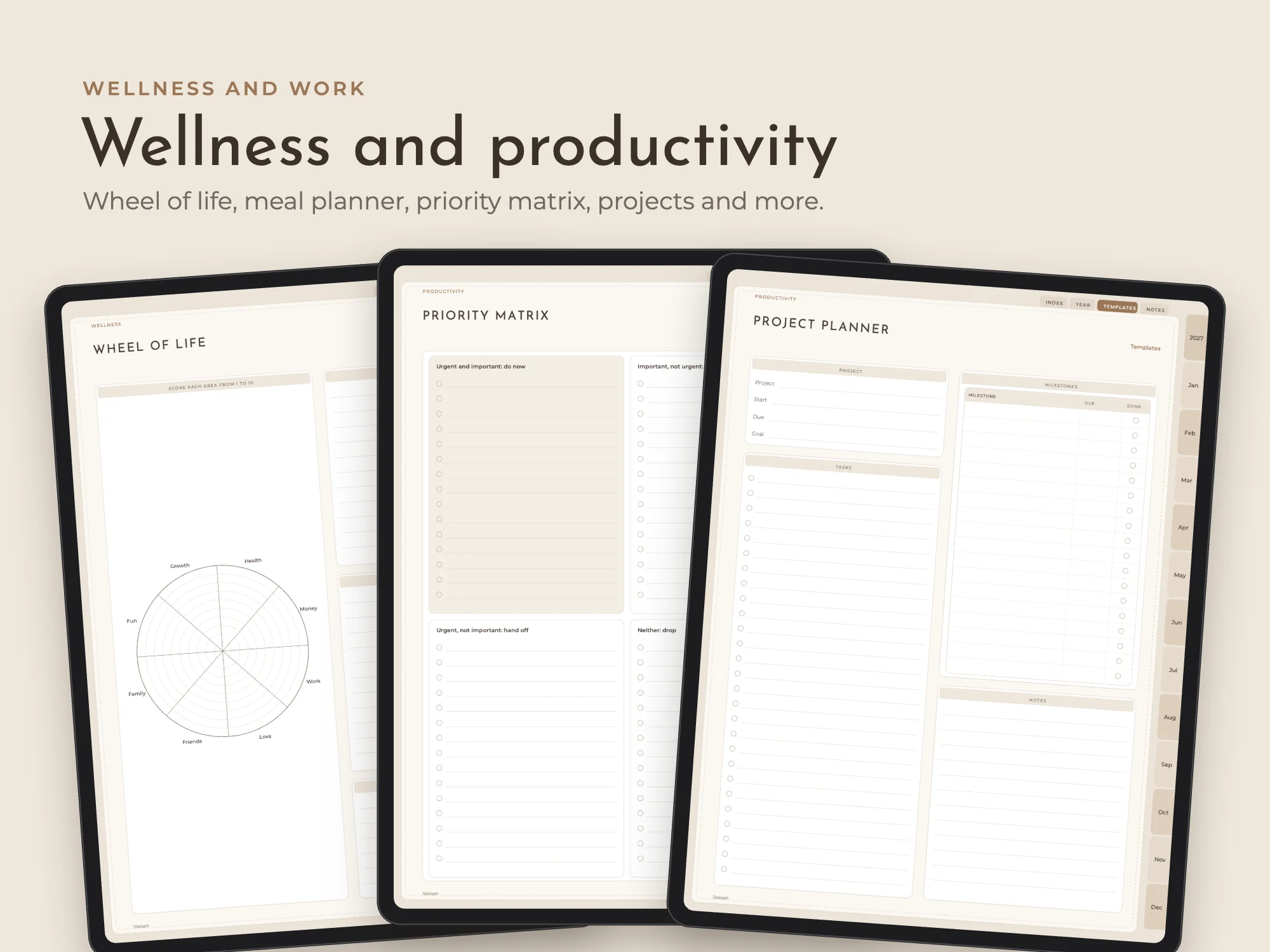 New Year 2027 Digital Planner Premium with 80 Templates: Wellness and work