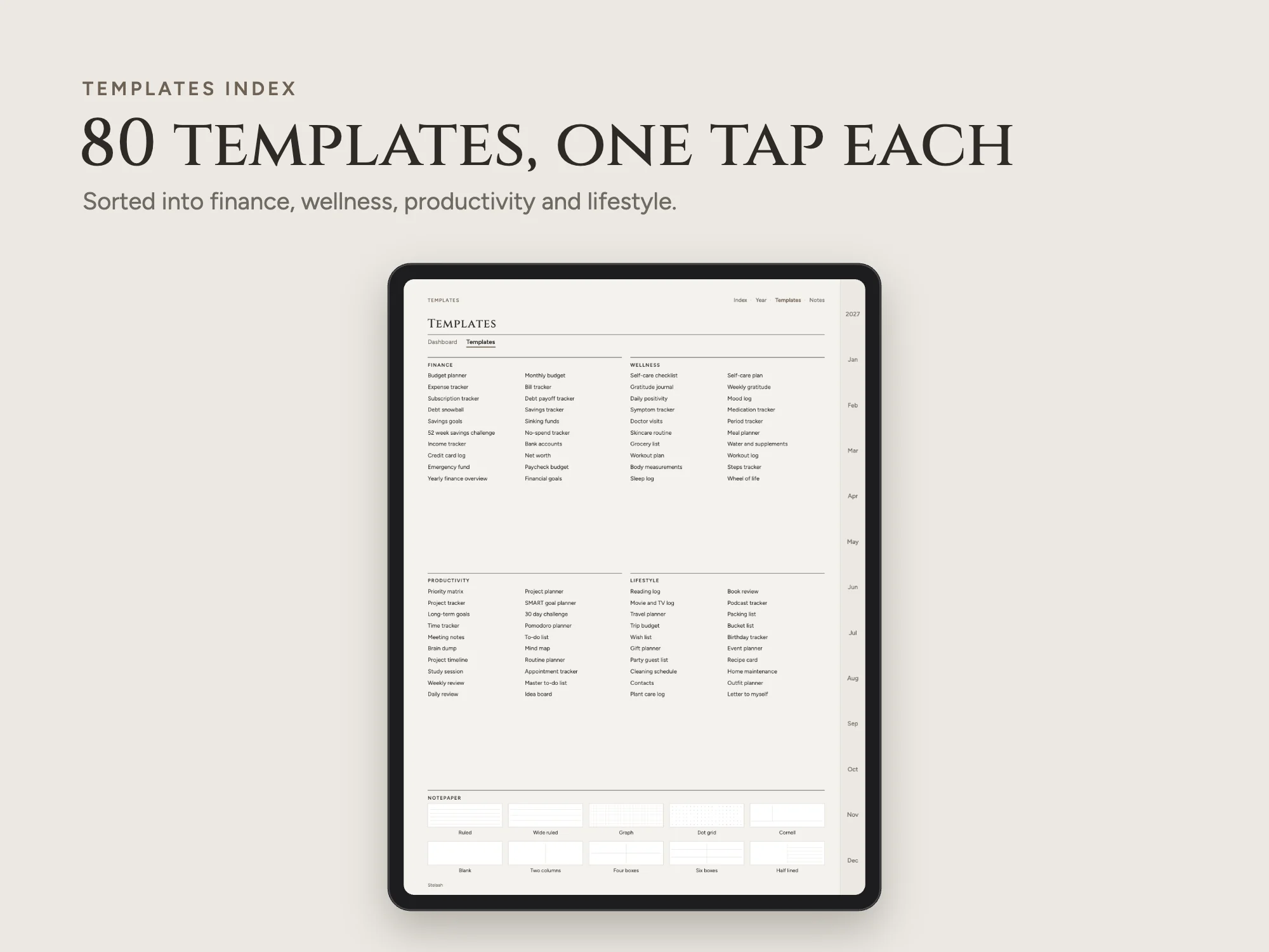 2027 New Year Resolution Planner Premium with 80 Templates: Templates index