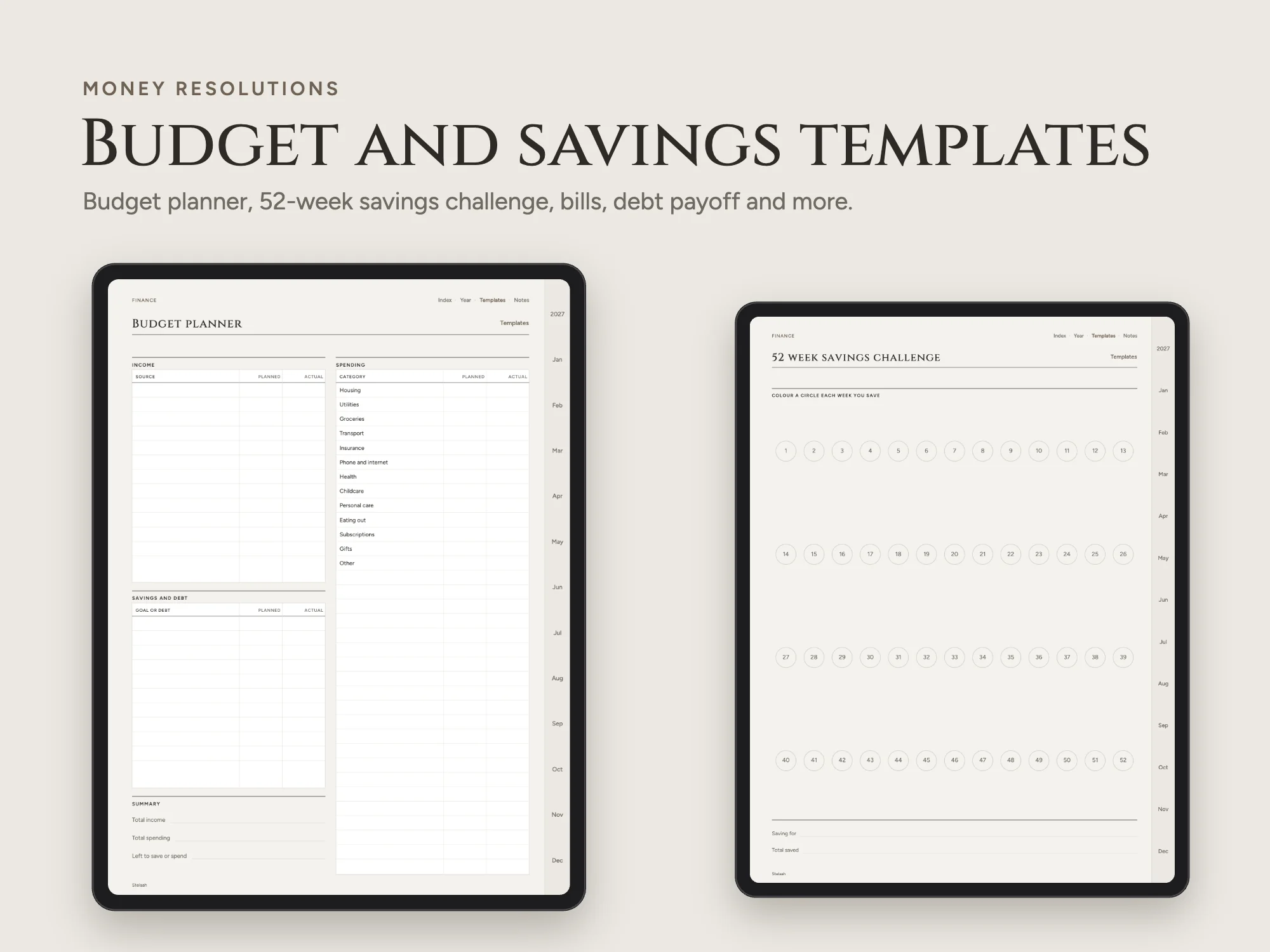 2027 New Year Resolution Planner Premium with 80 Templates: Money