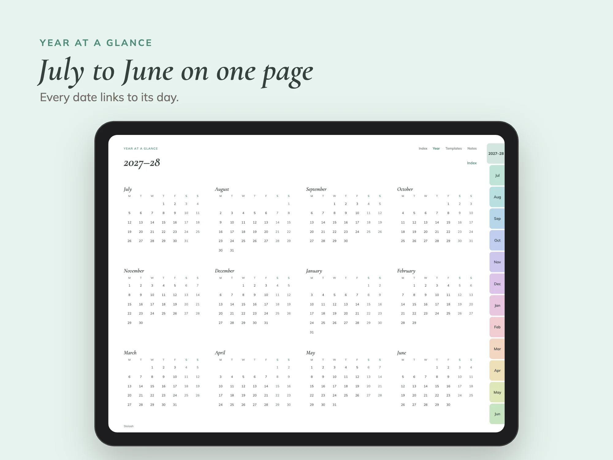 Free Midyear July 2027 to June 2028 Digital Planner: Year at a glance