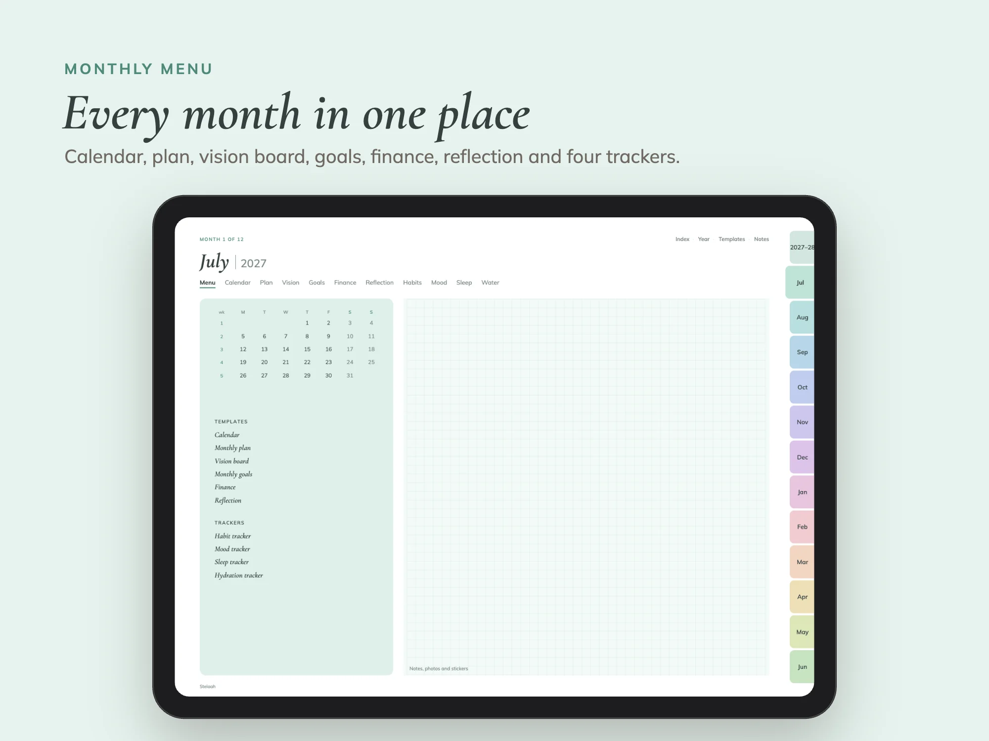 Free Midyear July 2027 to June 2028 Digital Planner: Monthly menu
