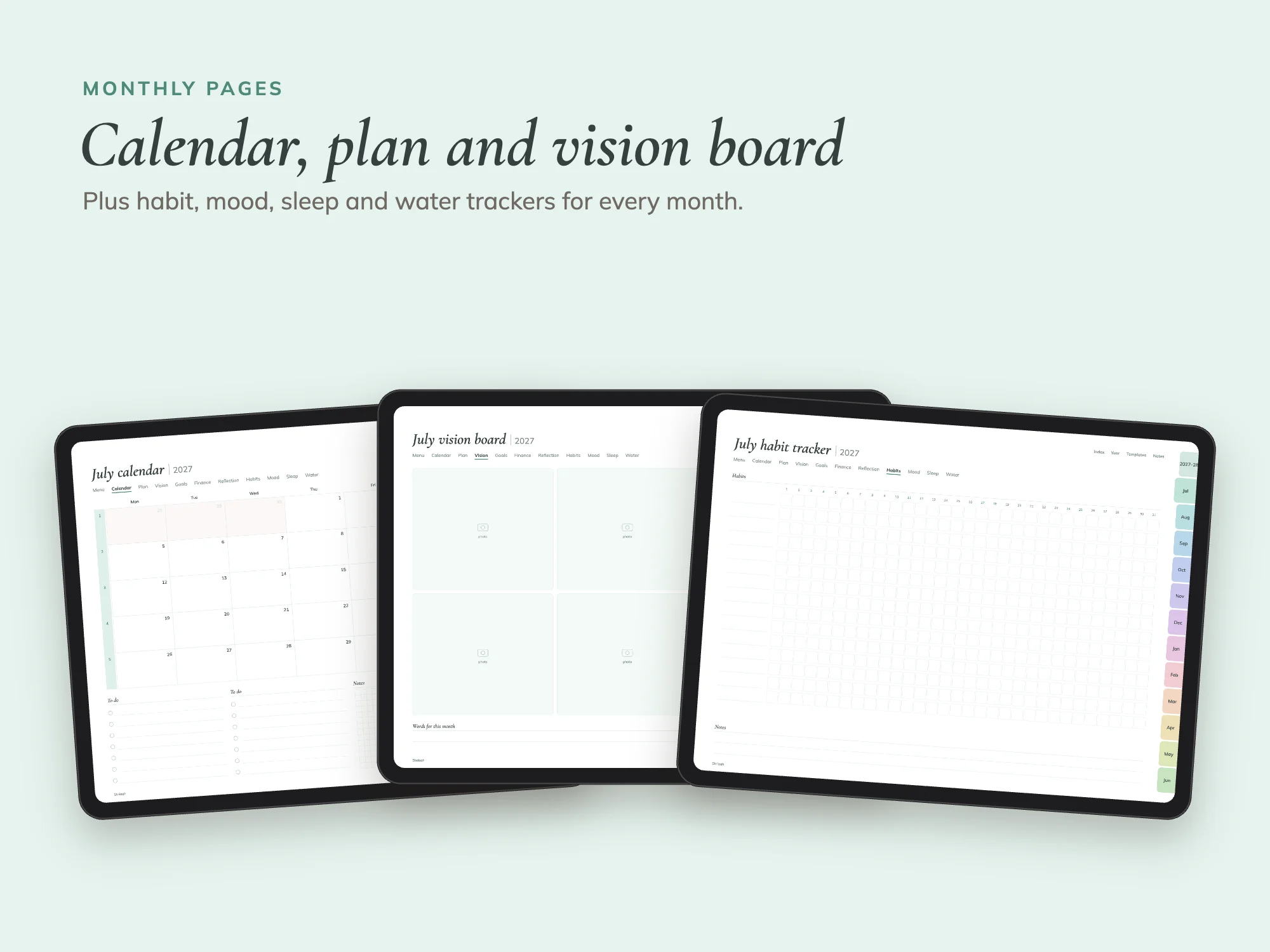 Free Midyear July 2027 to June 2028 Digital Planner: Monthly pages
