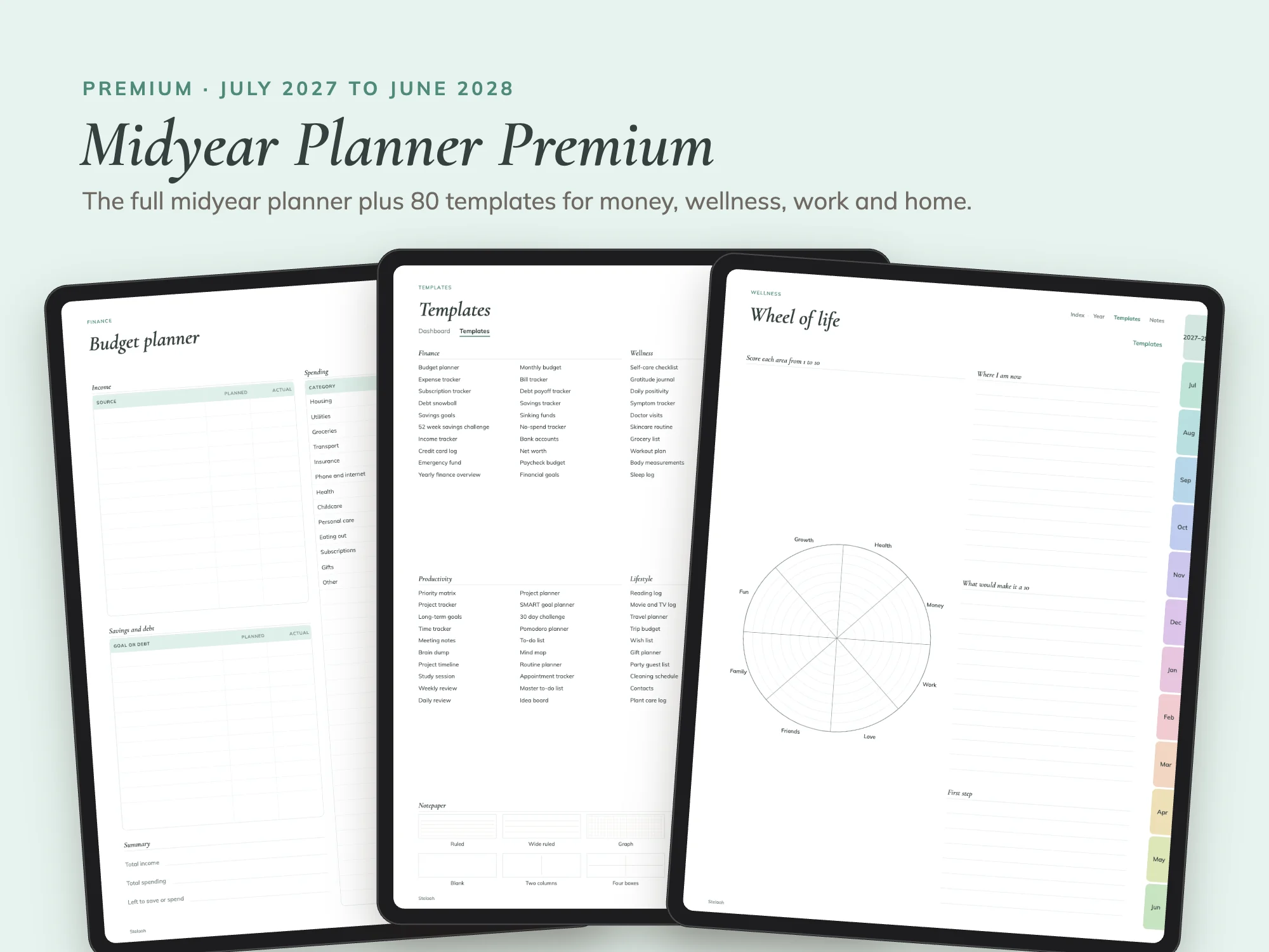 Cover of the Midyear July 2027 to June 2028 Planner Premium with 80 Templates
