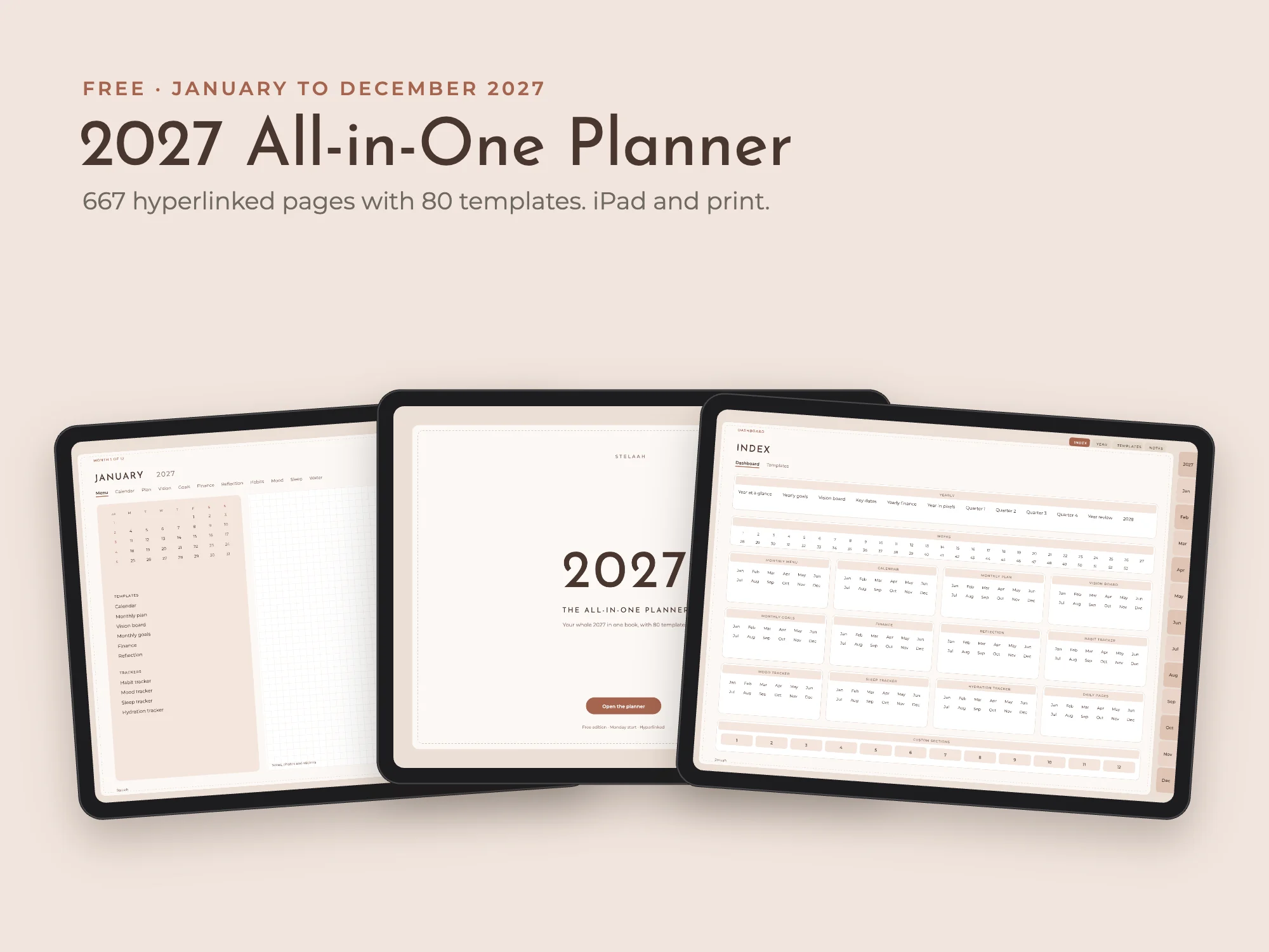 Cover of the Free 2027 All-in-One Digital Planner with 80 Templates