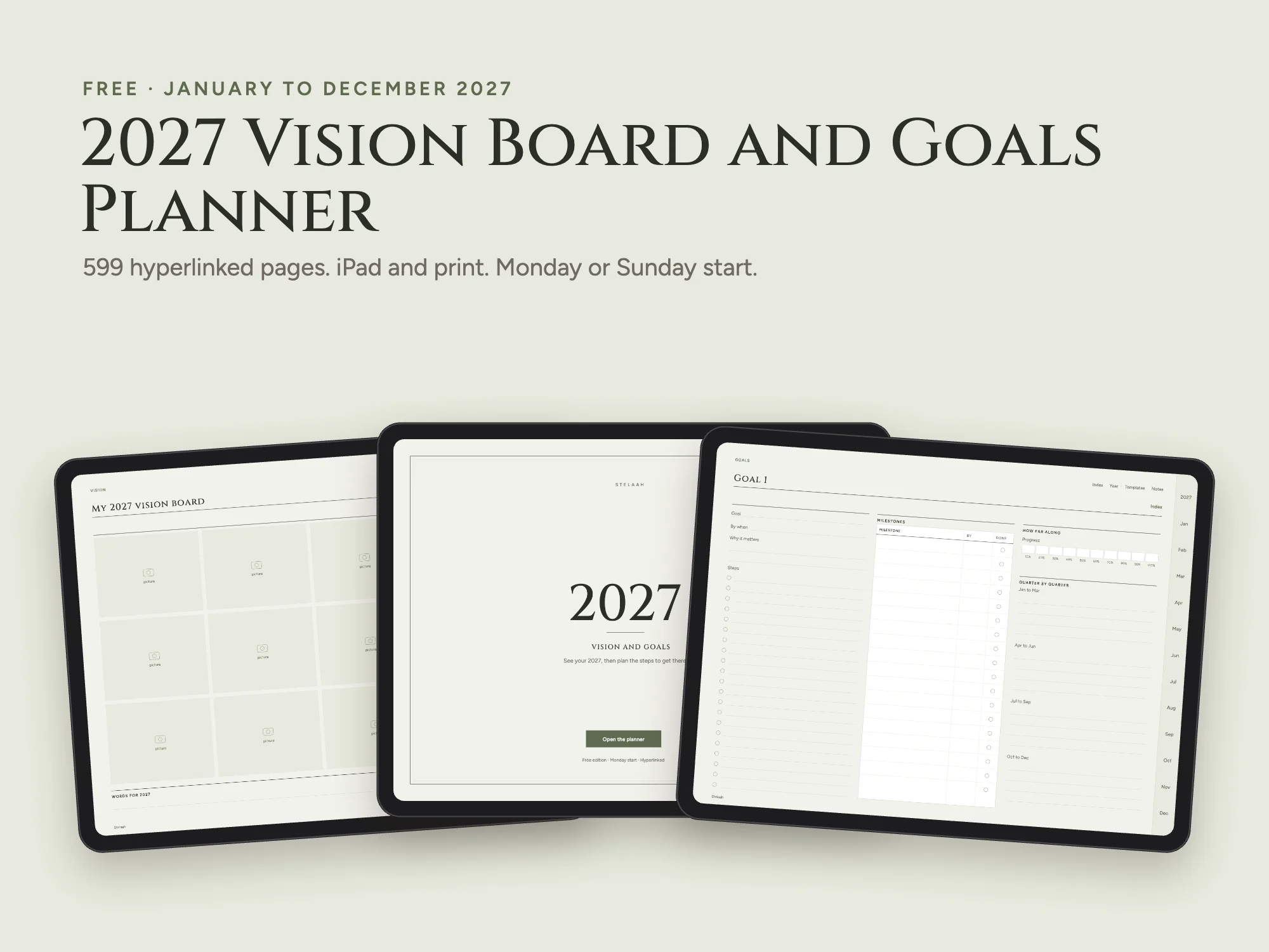 Cover of the Free 2027 Vision Board and Goals Planner
