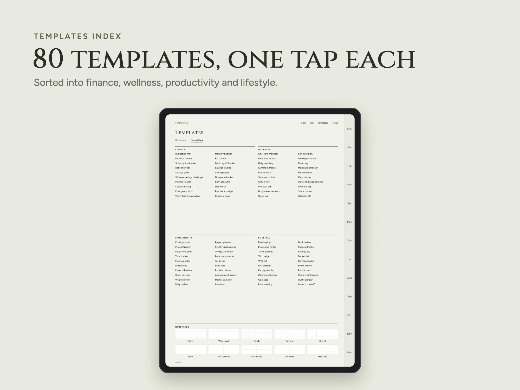 2027 Vision Board and Goals Planner Premium with 80 Templates: Templates index