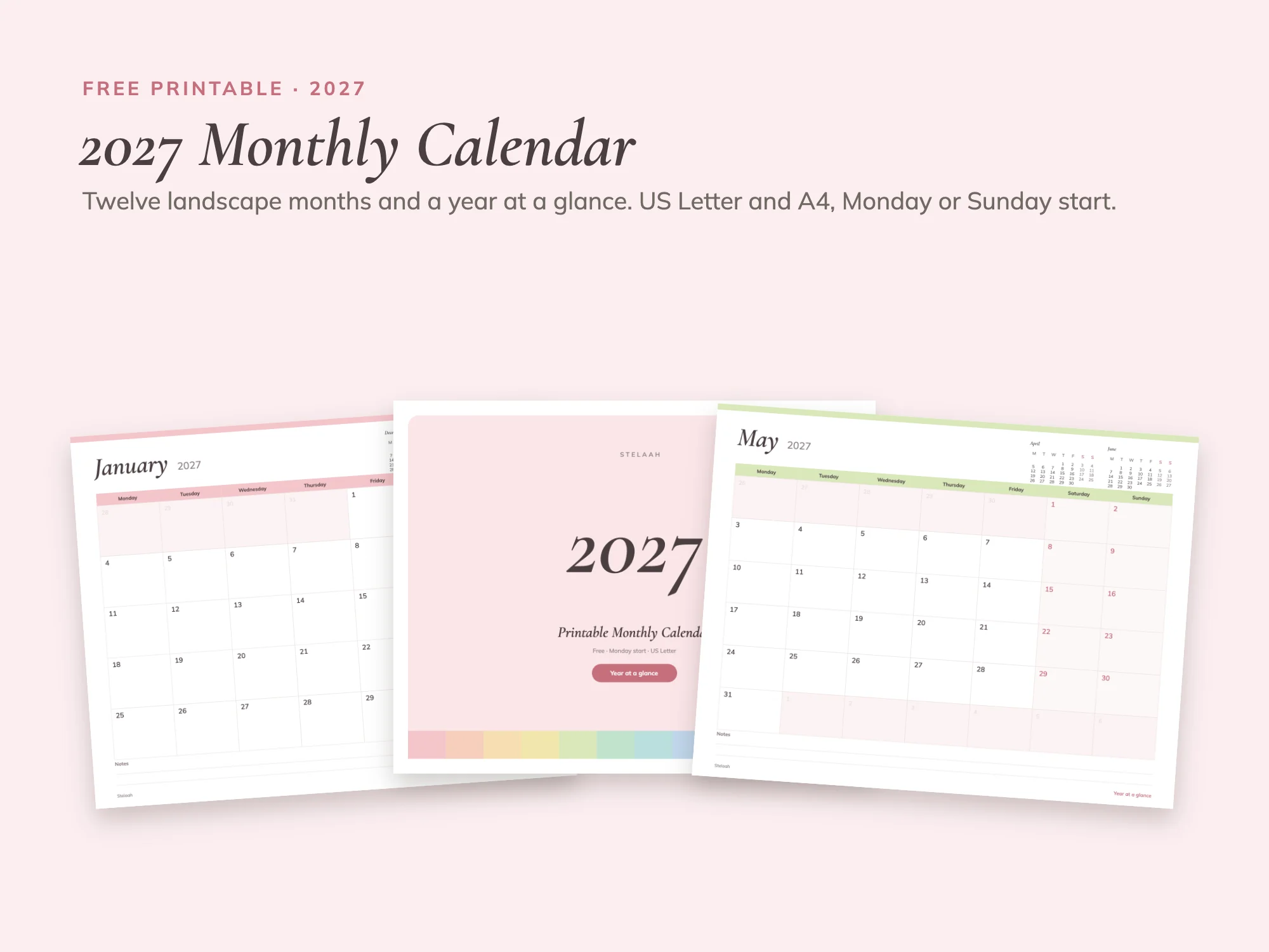 Cover of the Free 2027 Printable Monthly Calendar