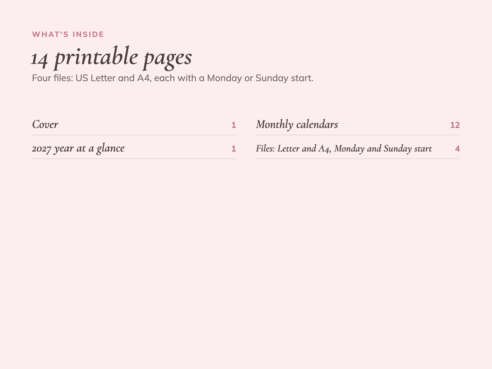 Free 2027 Printable Monthly Calendar: What's inside