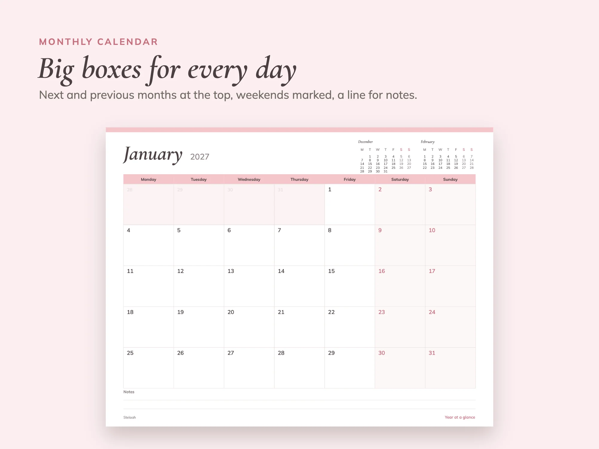 Free 2027 Printable Monthly Calendar: Monthly calendar