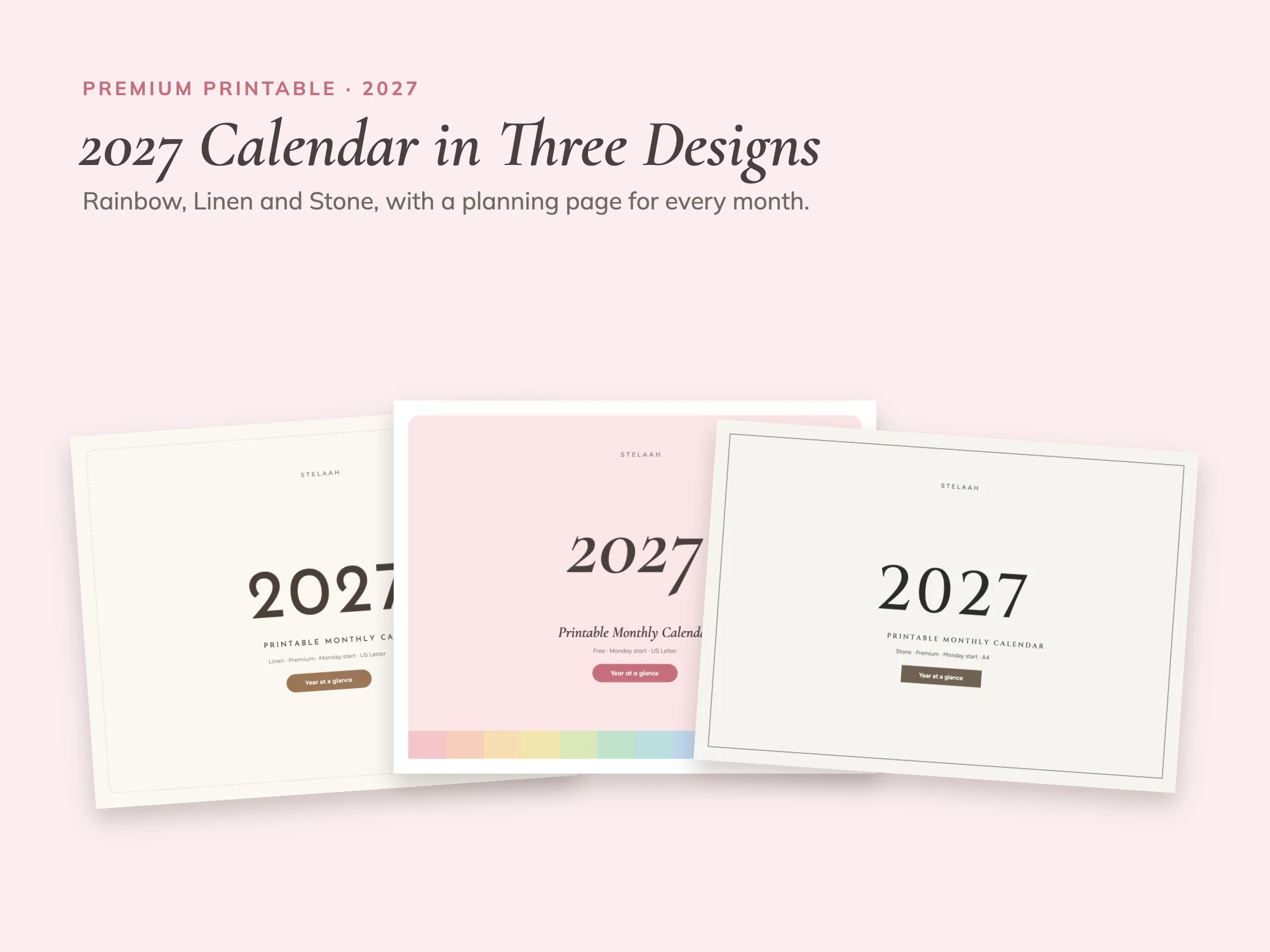 Cover of the 2027 Printable Calendar Premium in Three Designs