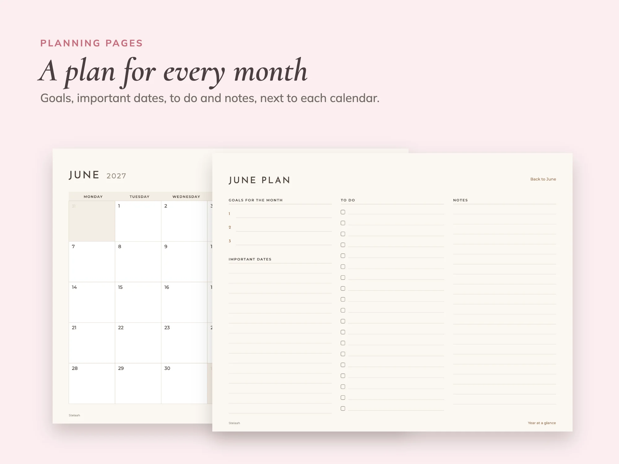 2027 Printable Calendar Premium in Three Designs: Planning pages