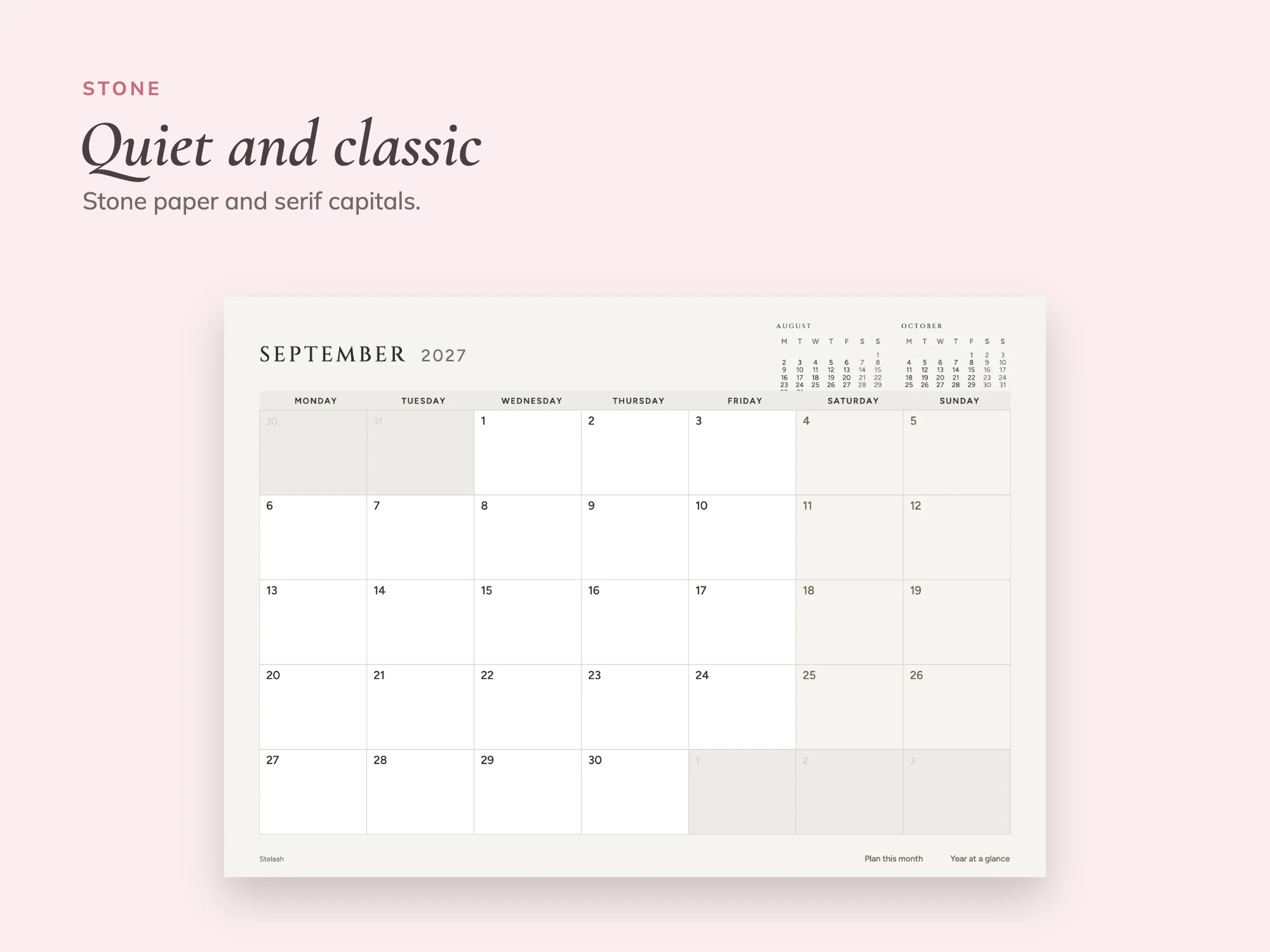 2027 Printable Calendar Premium in Three Designs: Stone