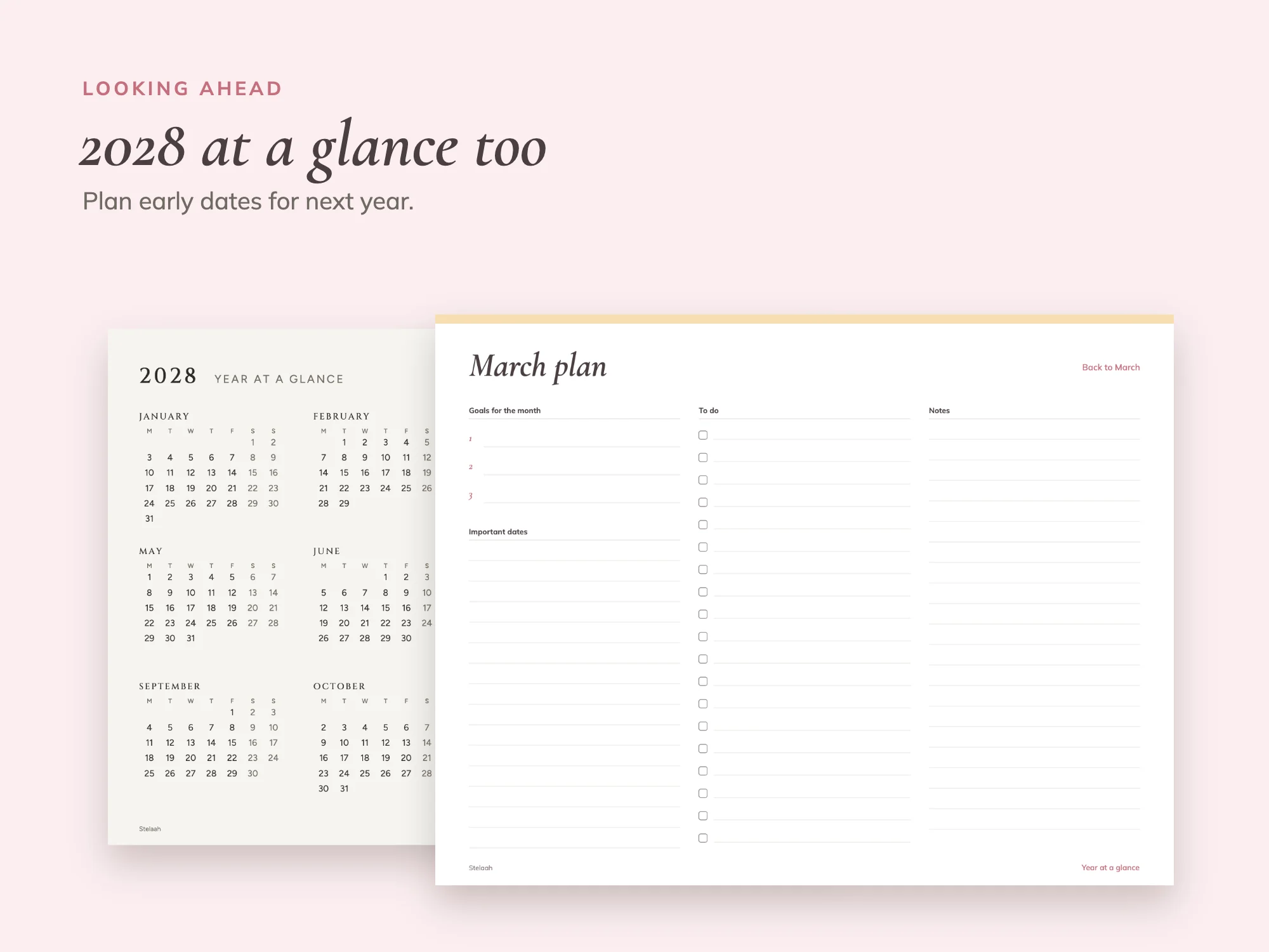 2027 Printable Calendar Premium in Three Designs: 2028 at a glance