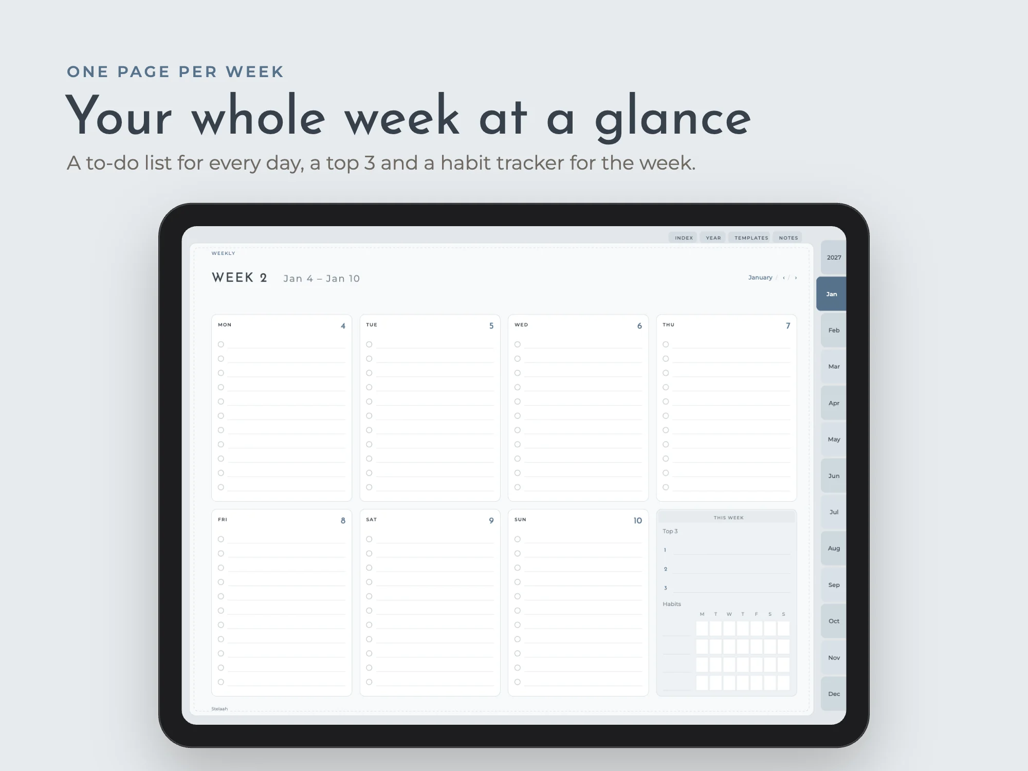 Free 2027 Weekly Digital Planner, Monday and Sunday Start: Weekly page