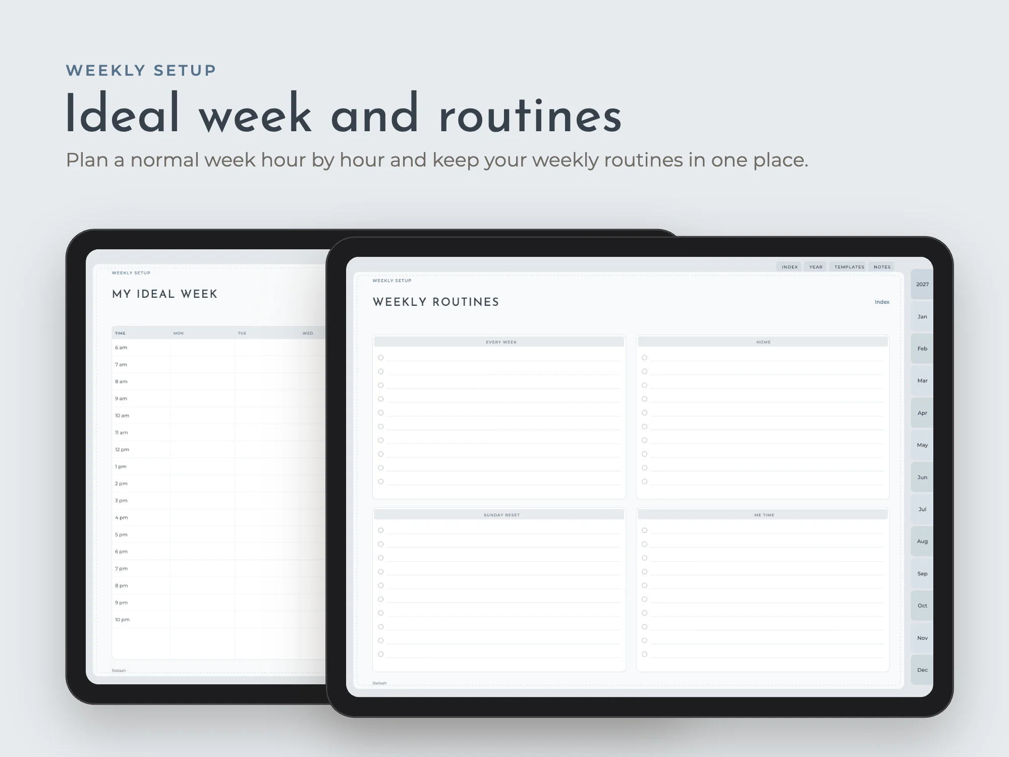 Free 2027 Weekly Digital Planner, Monday and Sunday Start: Weekly setup